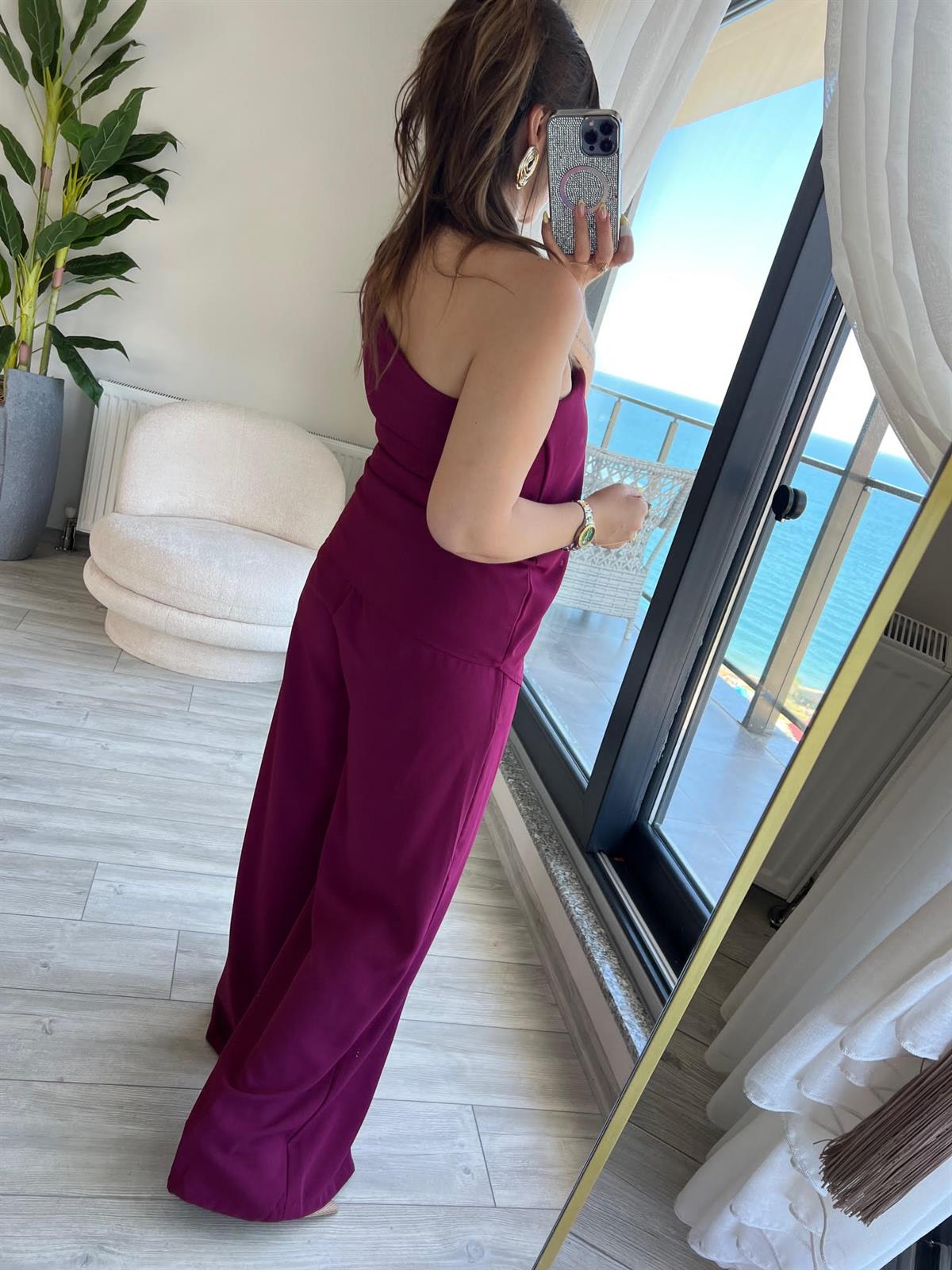 Tek Omuz Bluzlu Takım BORDO