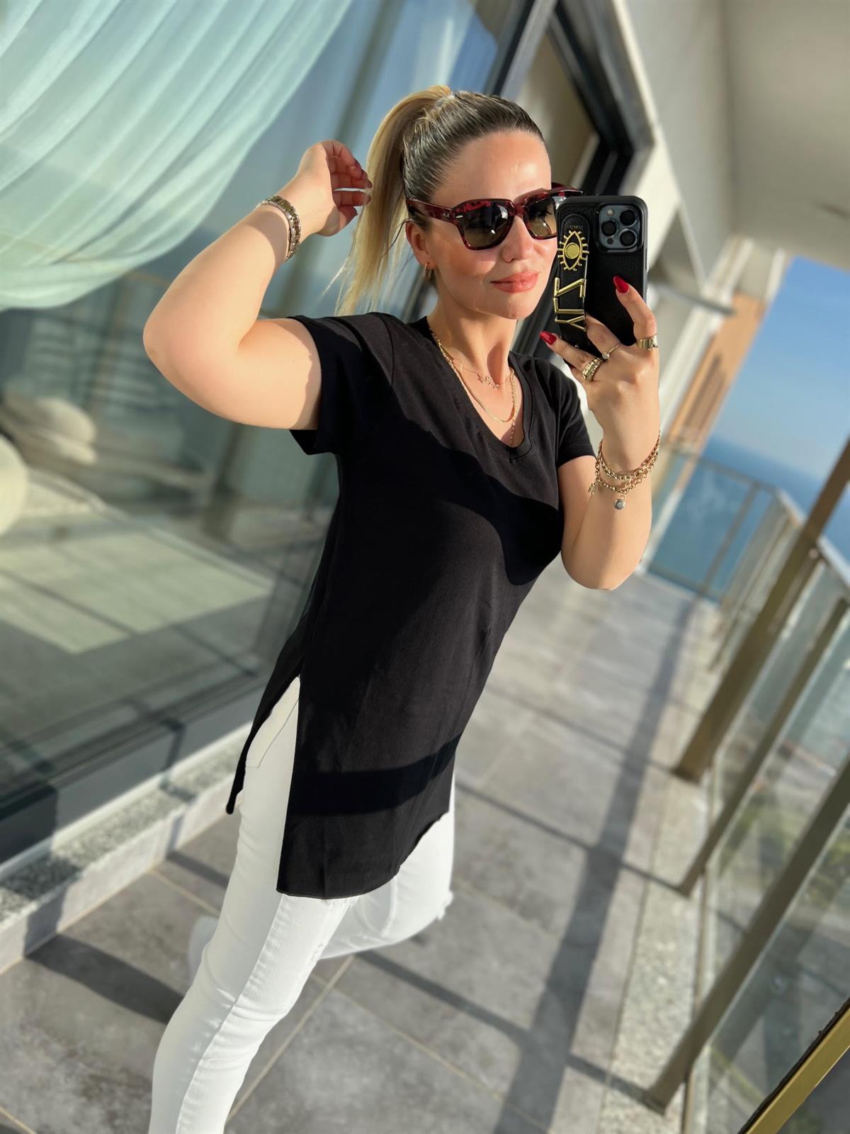 V Yaka Basıc Tshirt SİYAH