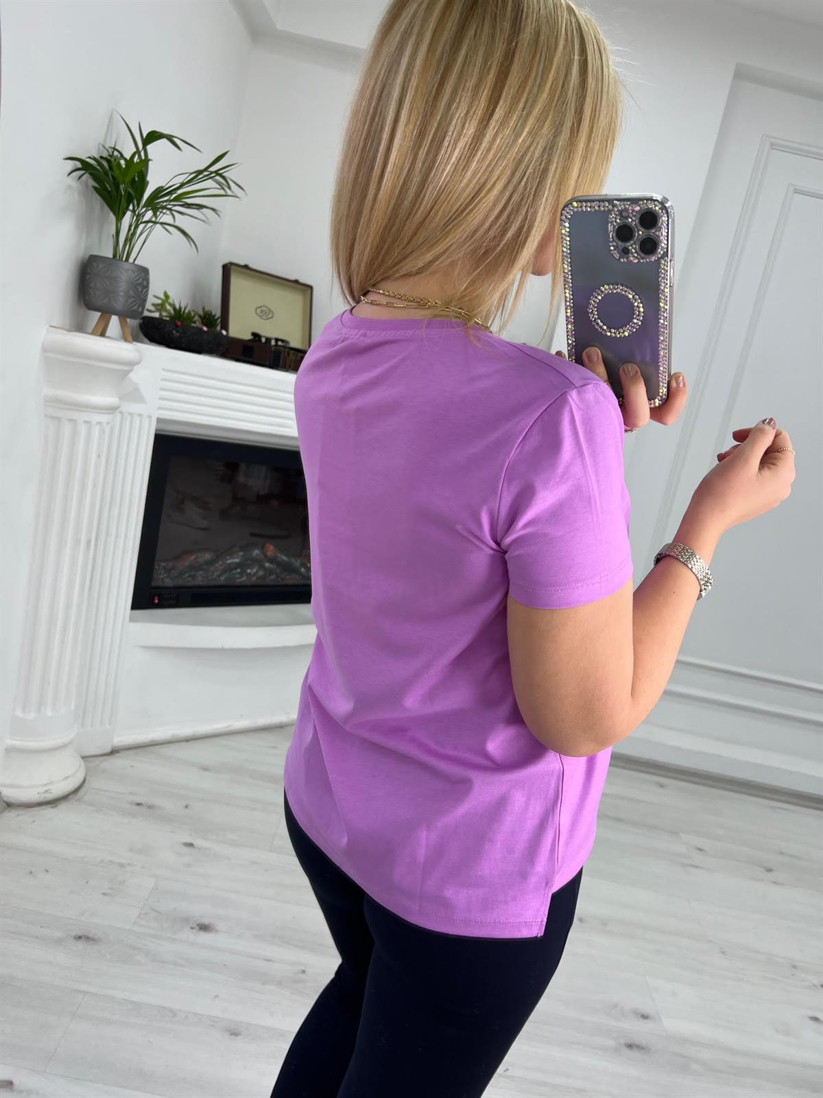 V Yakalı Tshirt LİLA