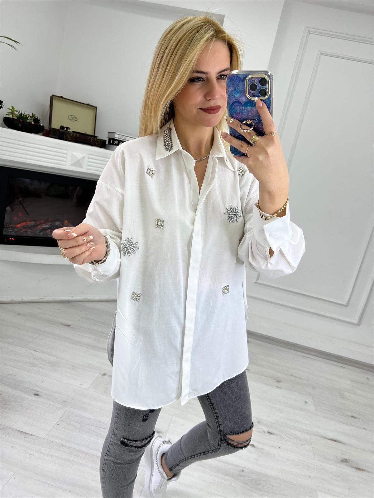 Yaka Taşlı Gömlek EKRU