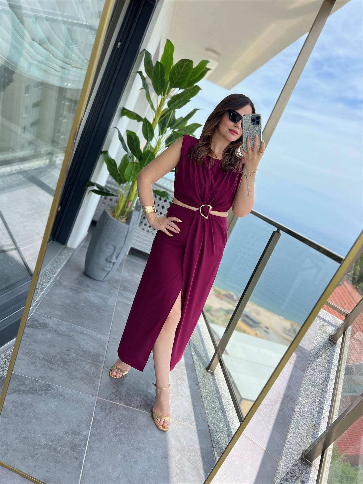 Yan Pencere Detay Elbise BORDO