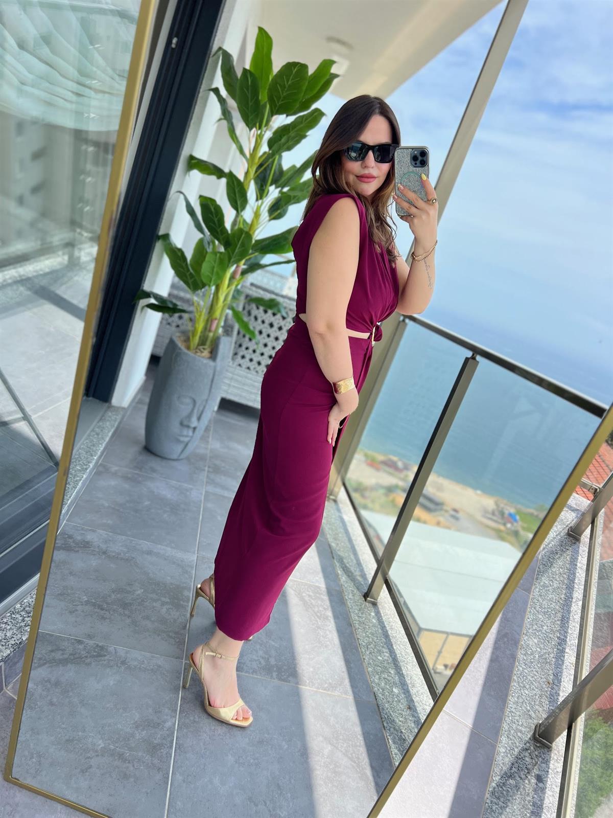 Yan Pencere Detay Elbise BORDO