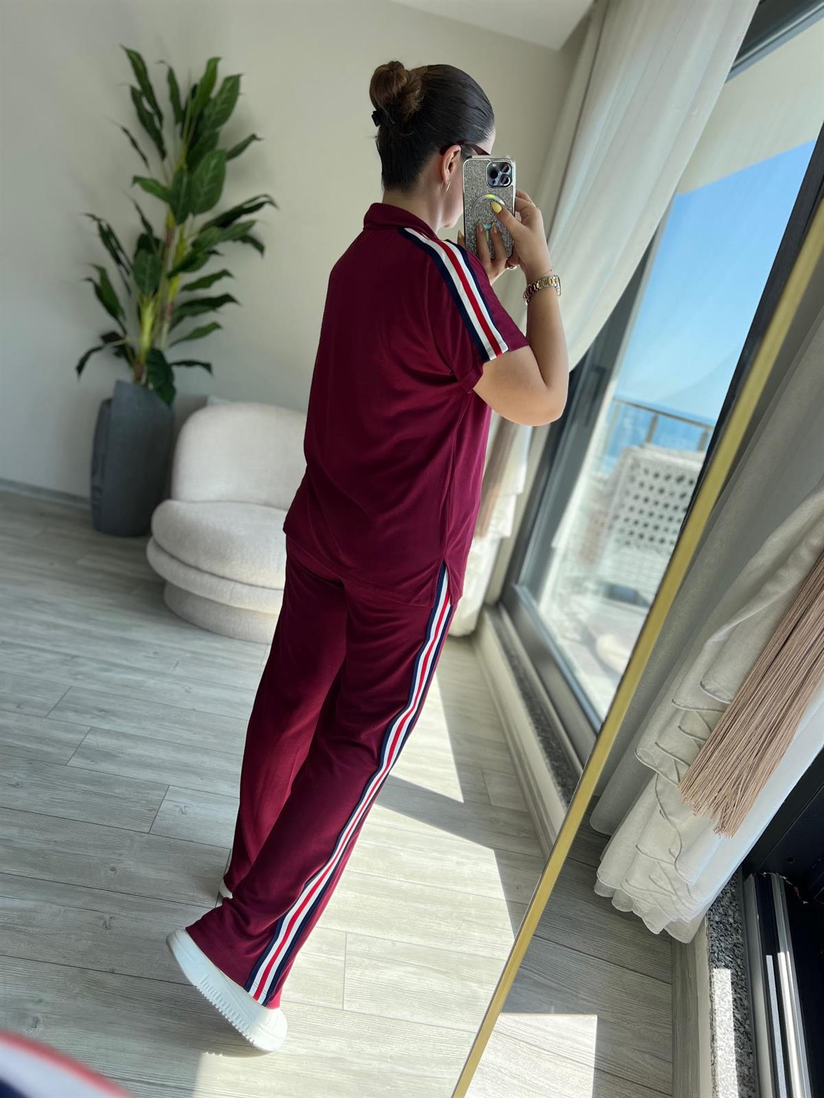 Yarım Fermuar Şeritli Takım BORDO
