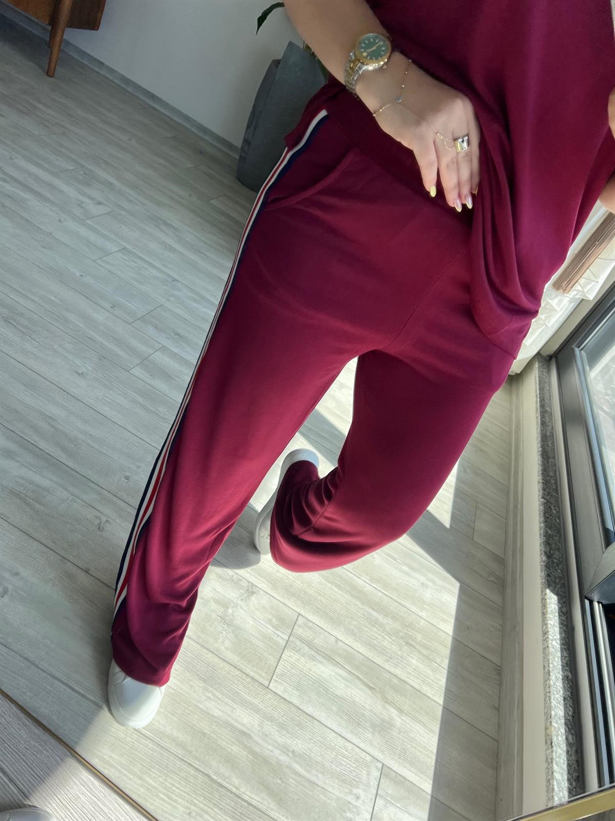 Yarım Fermuar Şeritli Takım BORDO