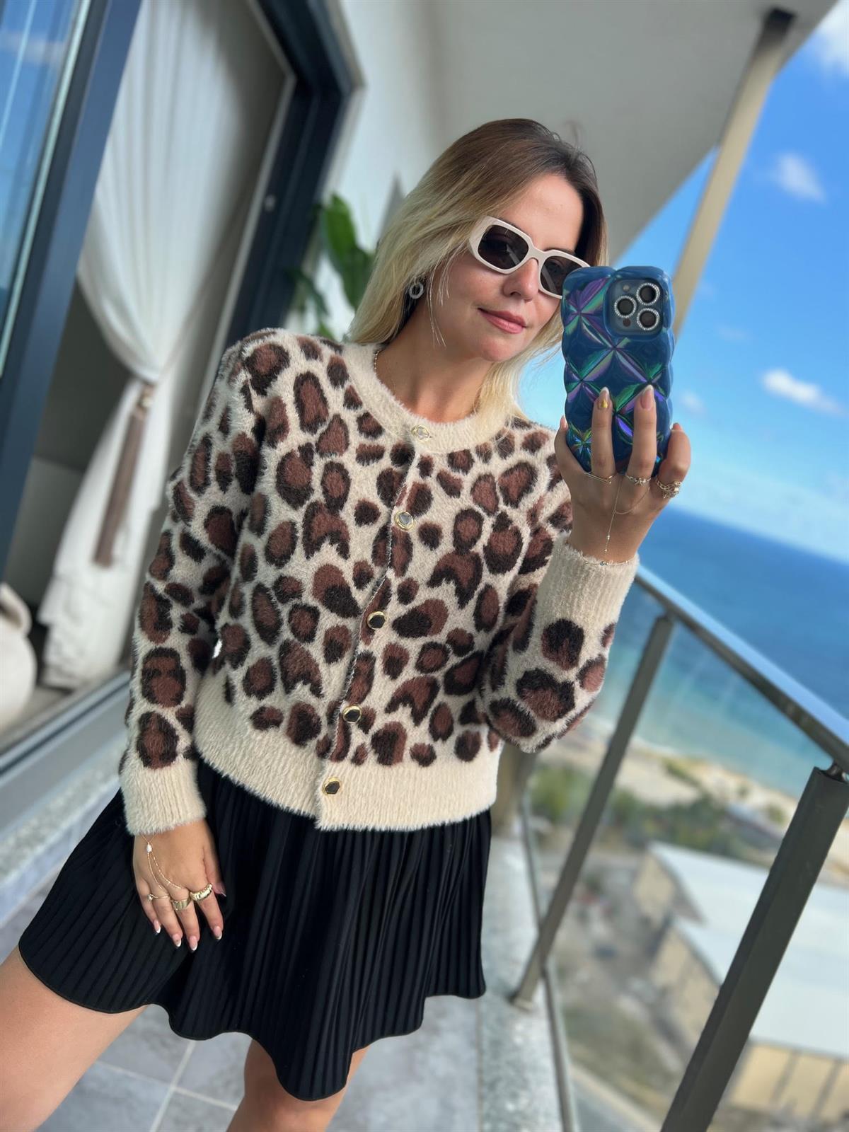 Yumuşak Dokulu Hırka LEOPAR