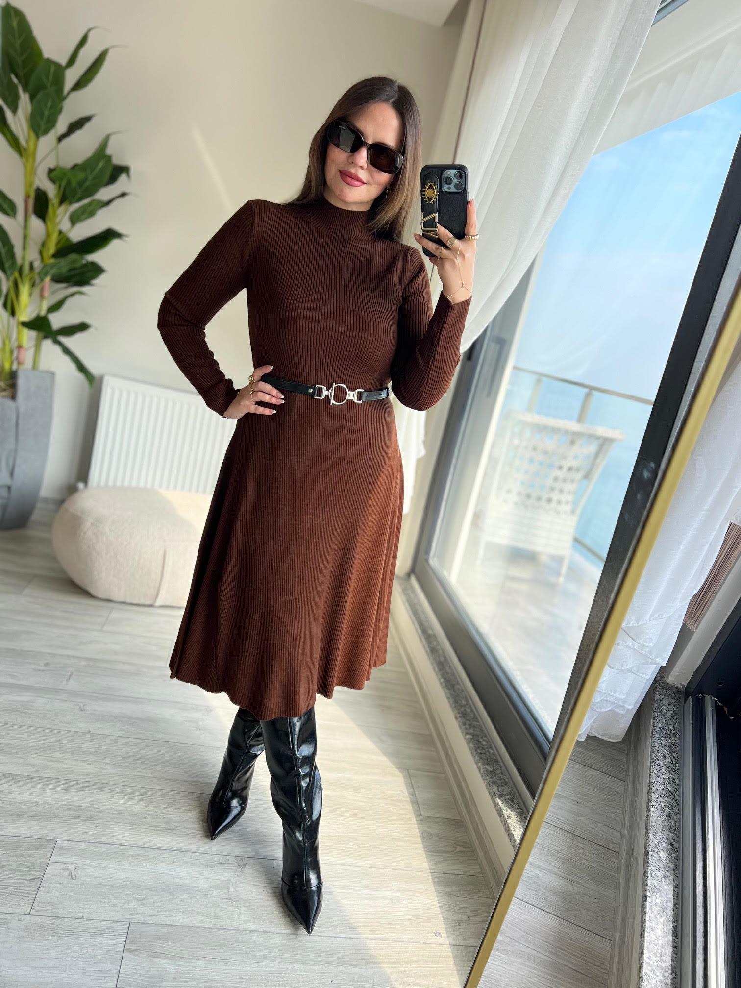 004 Kemerli Elbise KAHVE