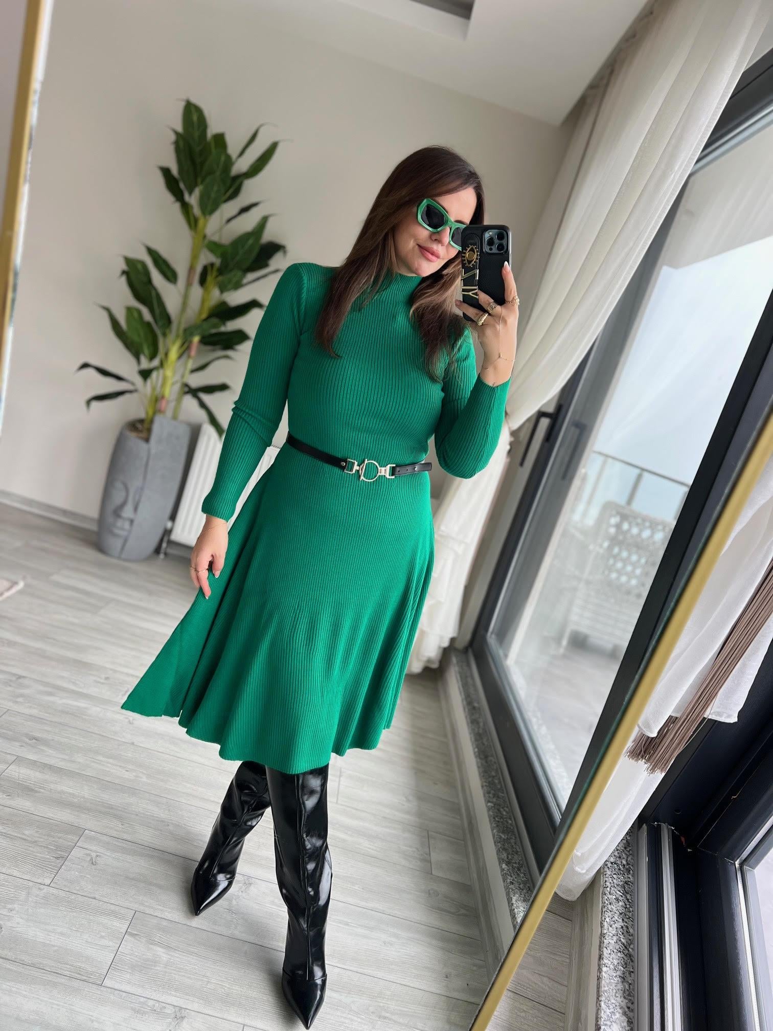 004 Kemerli Elbise YEŞİL