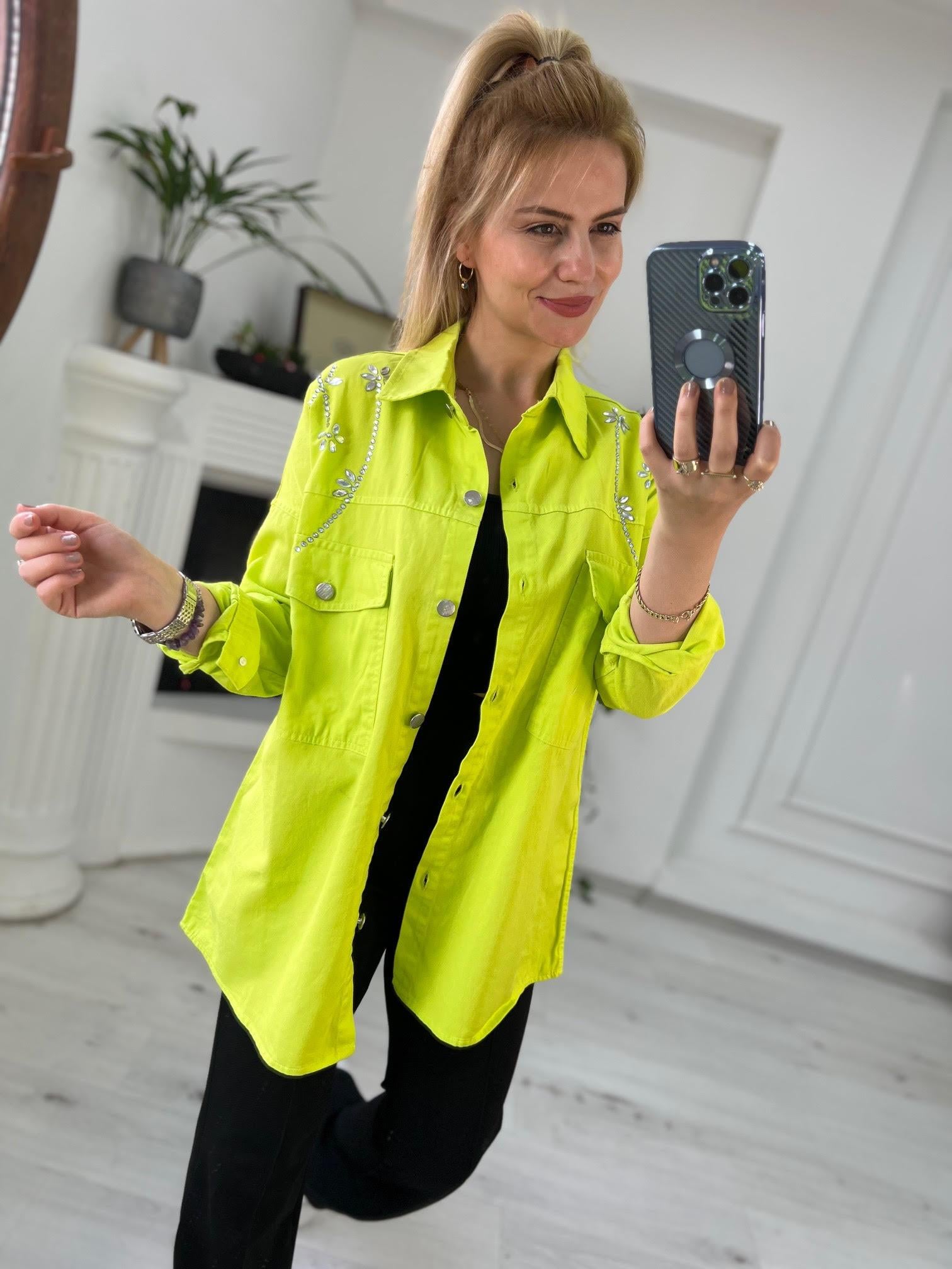 0247 Gabardin Gömlek NEON YEŞİL
