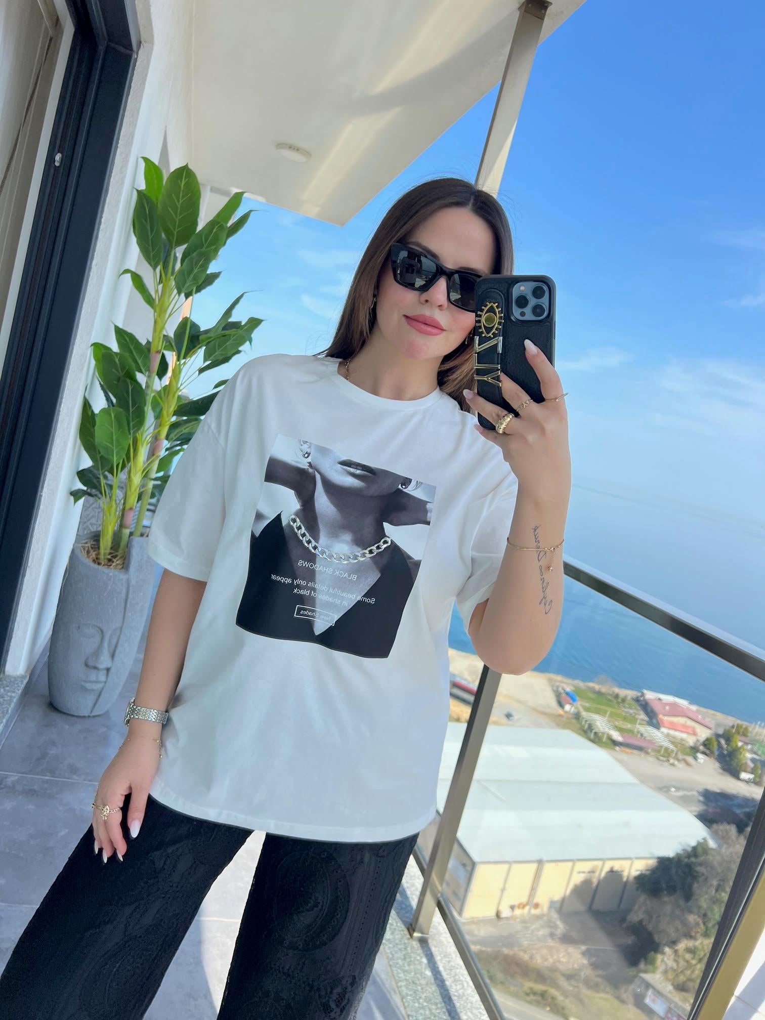 0271 Zincir Detay Tshirt EKRU