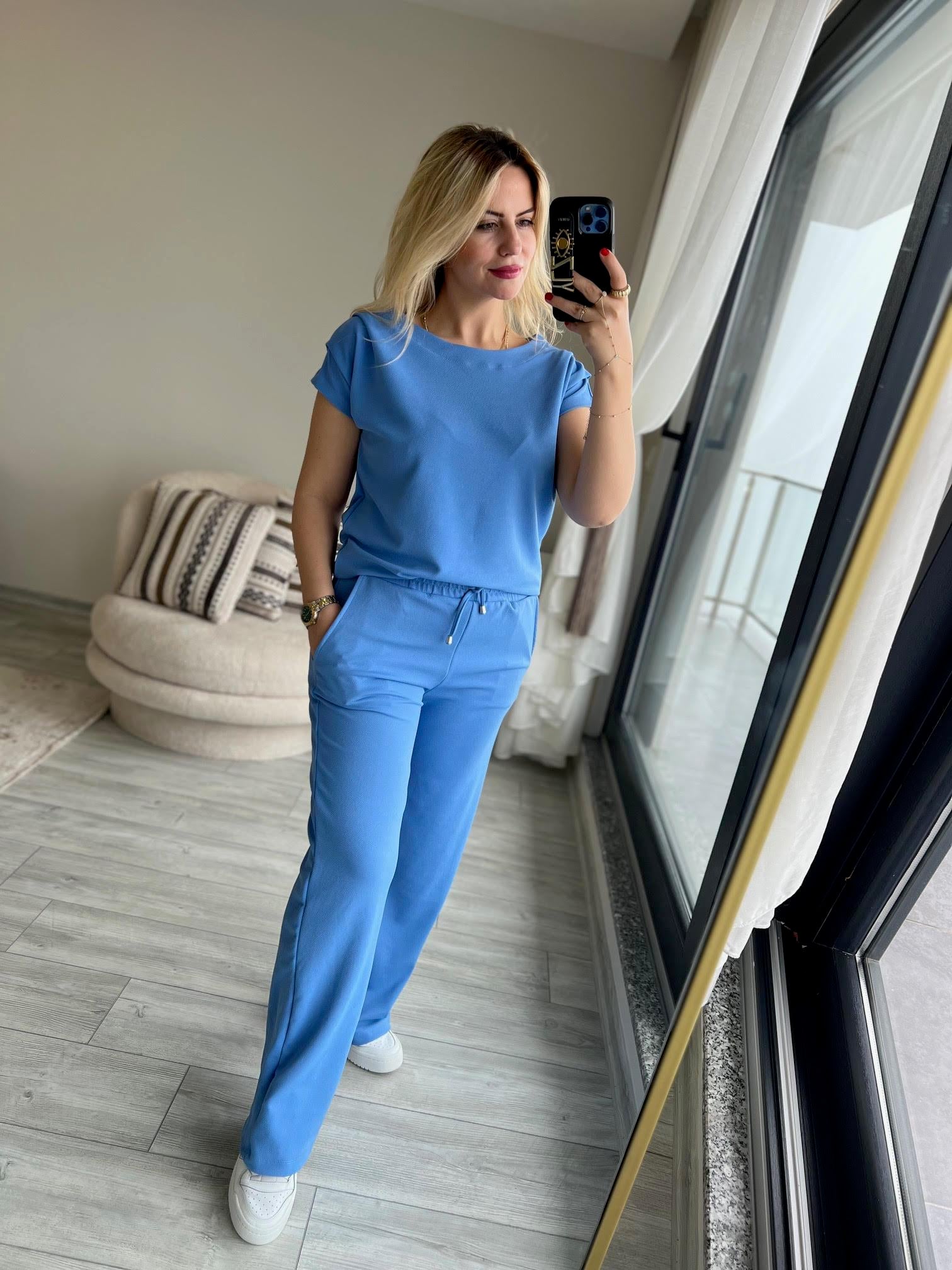 1010 Drapeli Likralı Crep Kumaş Takım BEBE MAVİ