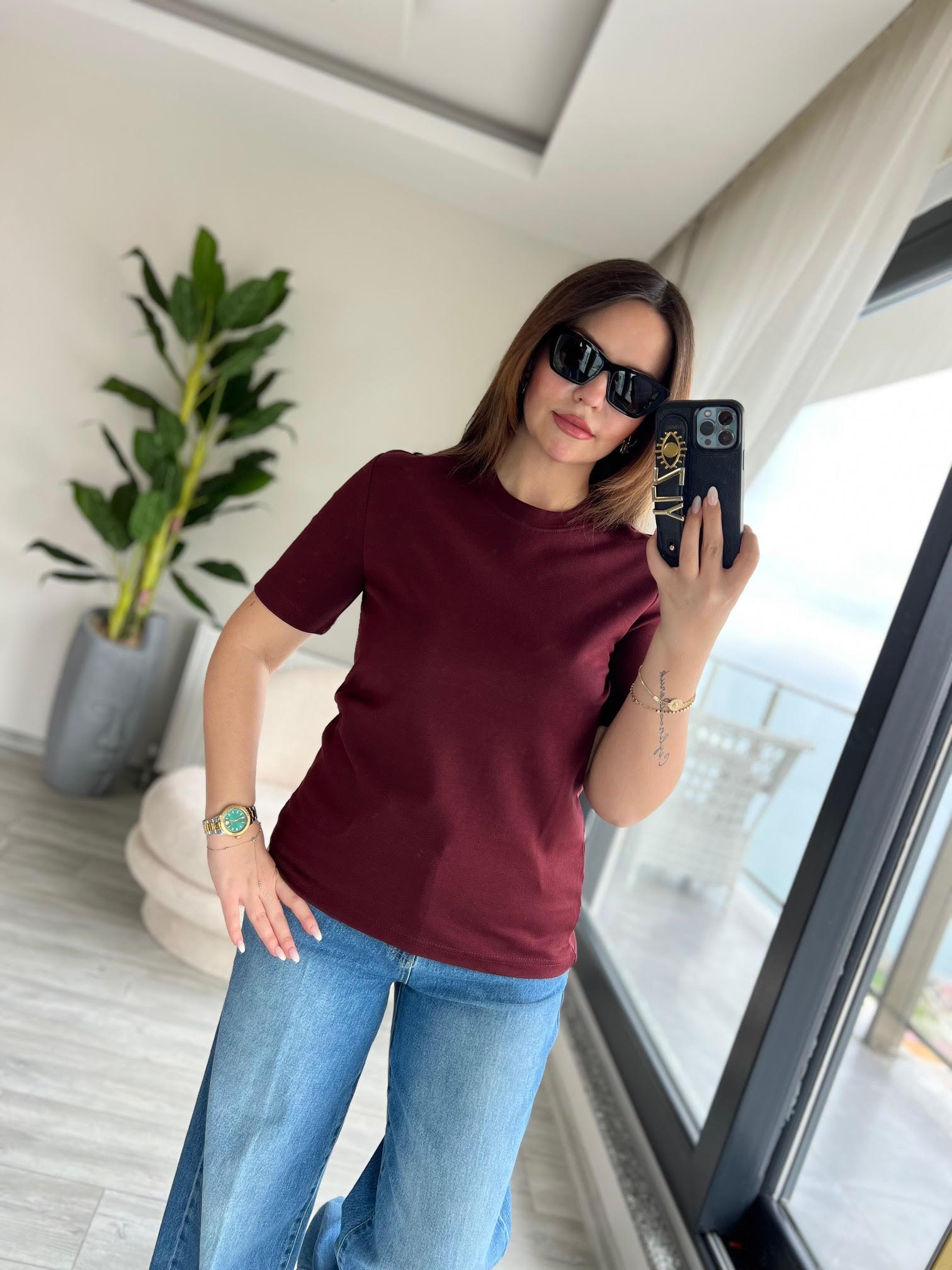 1075 Bisiklet Yaka Tshirt BORDO