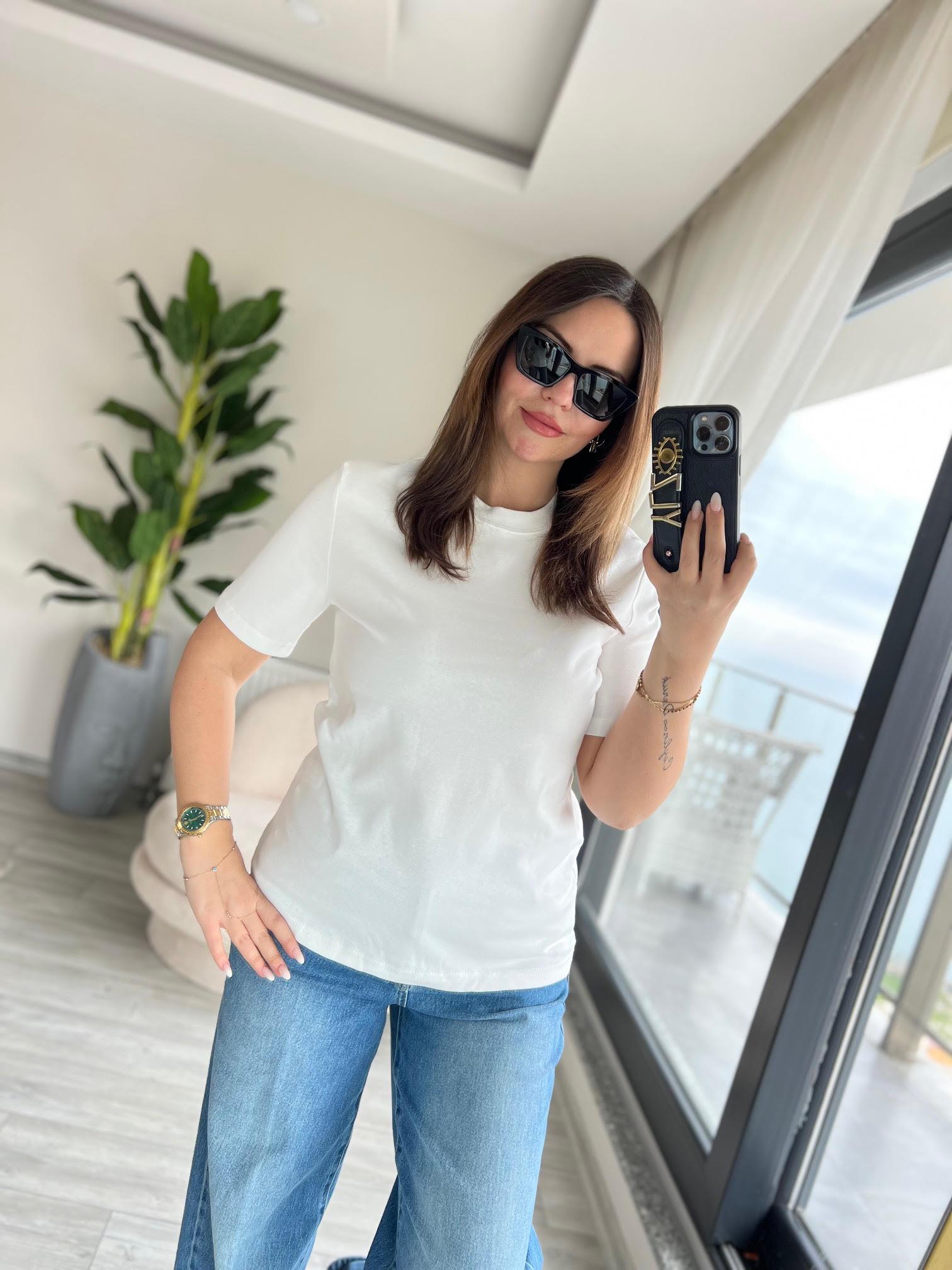1075 Bisiklet Yaka Tshirt EKRU