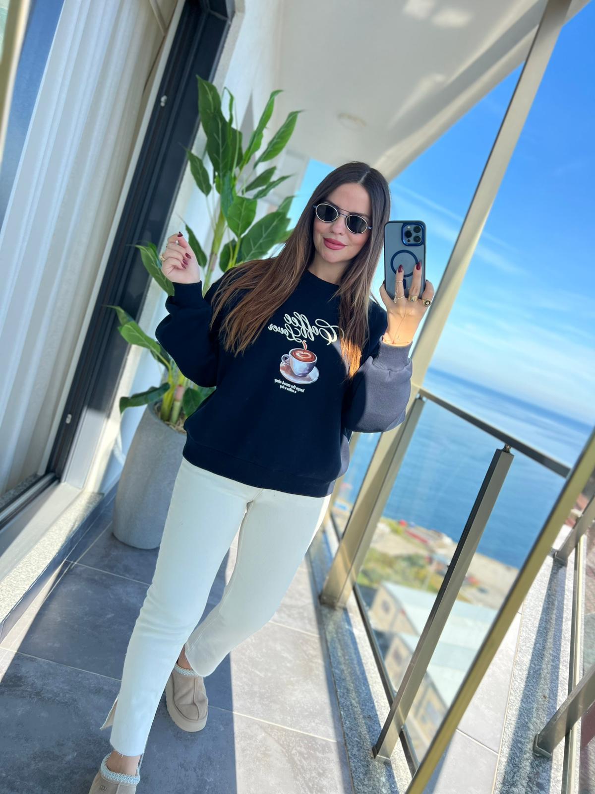 1126 Kahve Baskılı Sweat LACİVERT