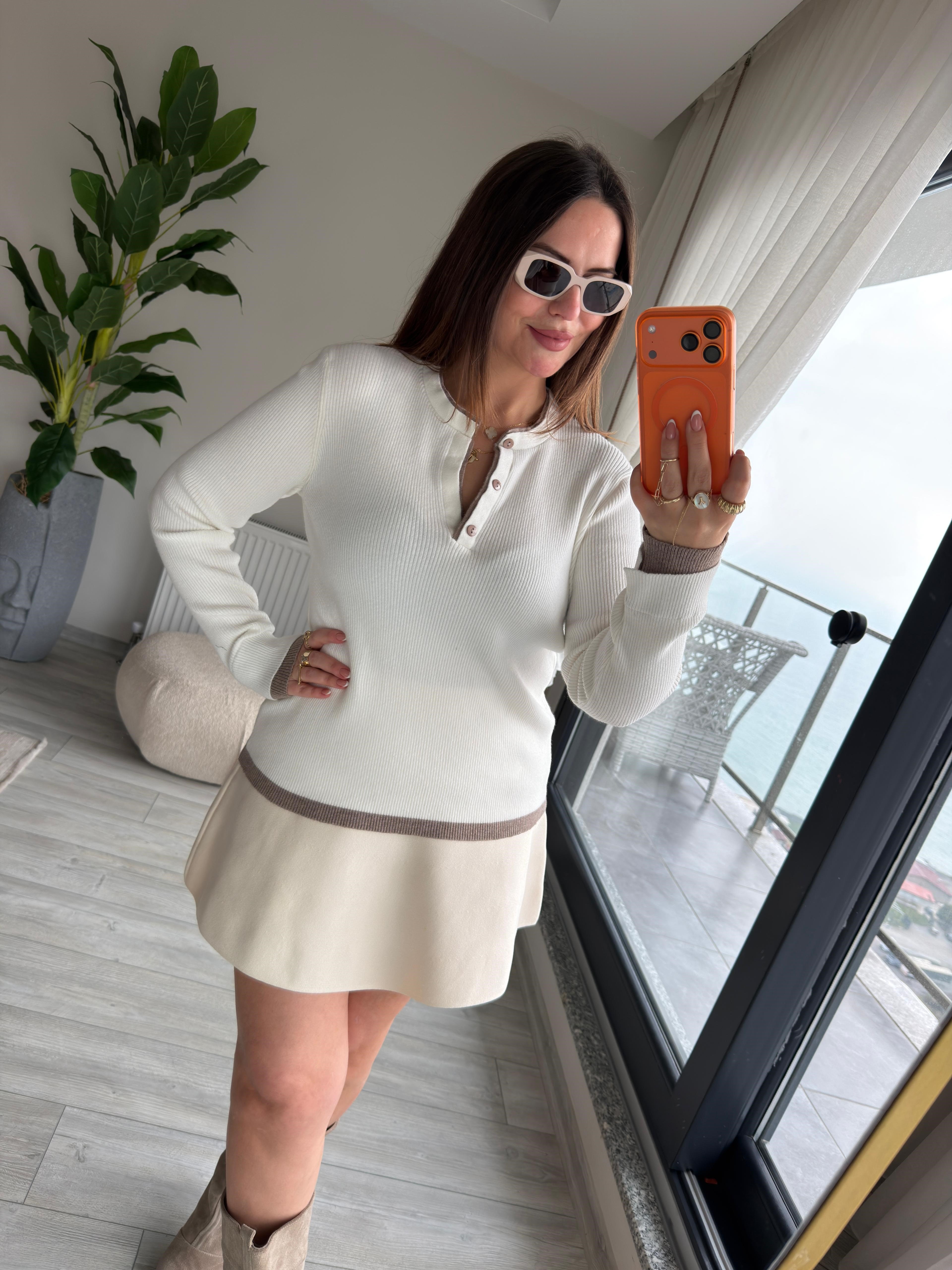 1191 Çift Yaka Kazak EKRU