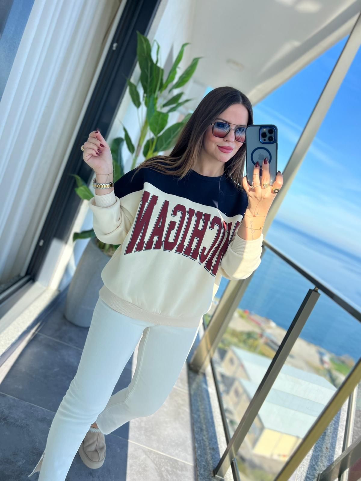1194 İki Renkli Sweat BEJ