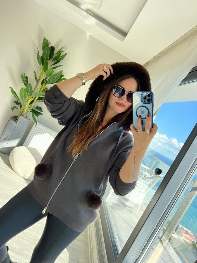 140215 Ponponlu Hırka KAHVE