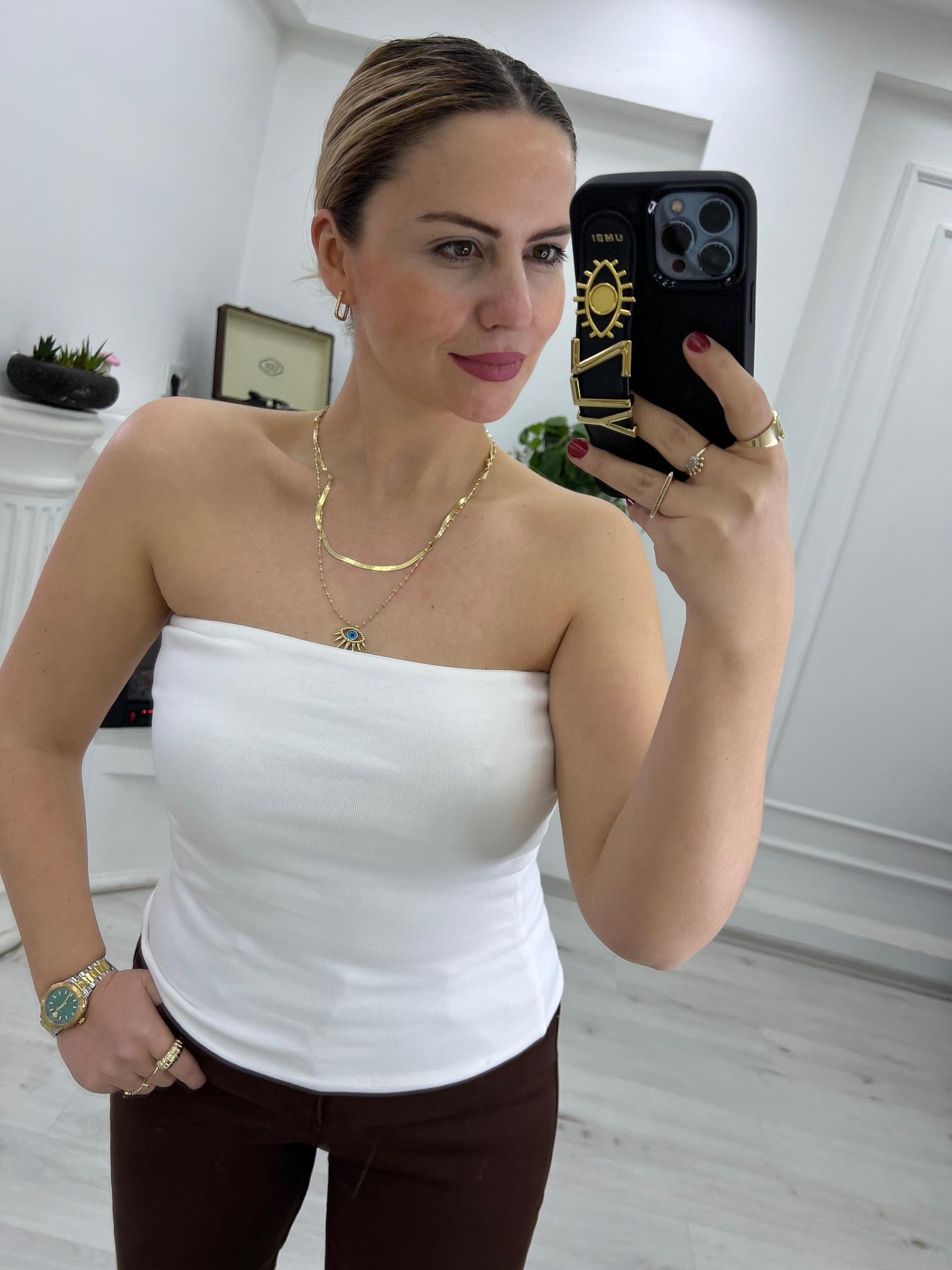 16068 Straplez Crop Atlet BEYAZ