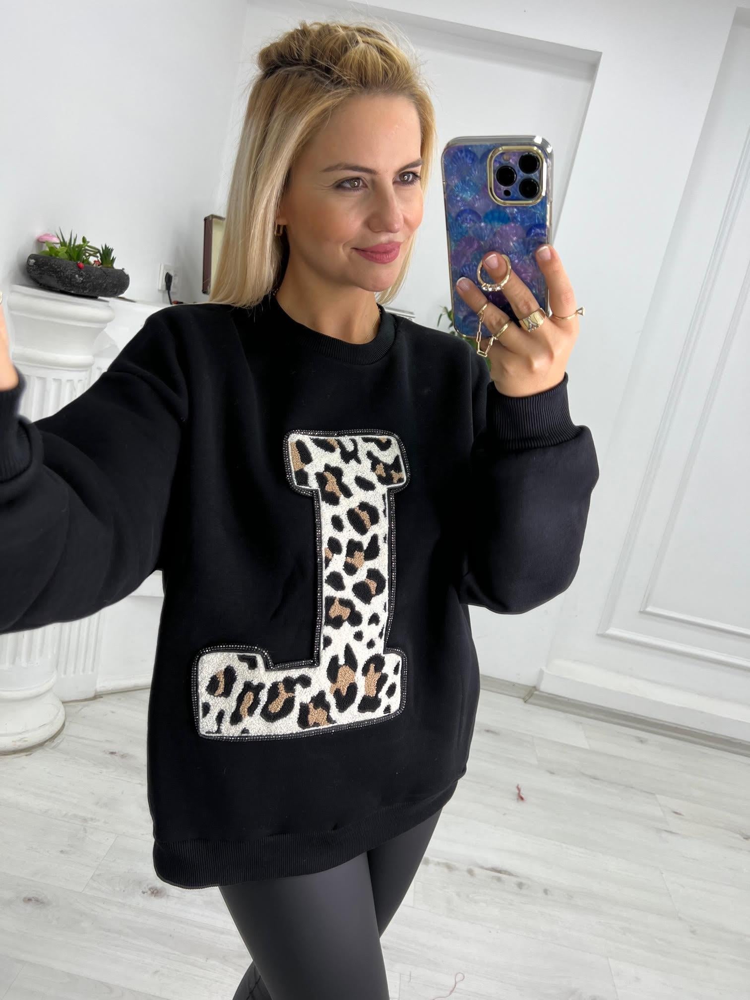 17777 Leopar Detay Sweat SİYAH