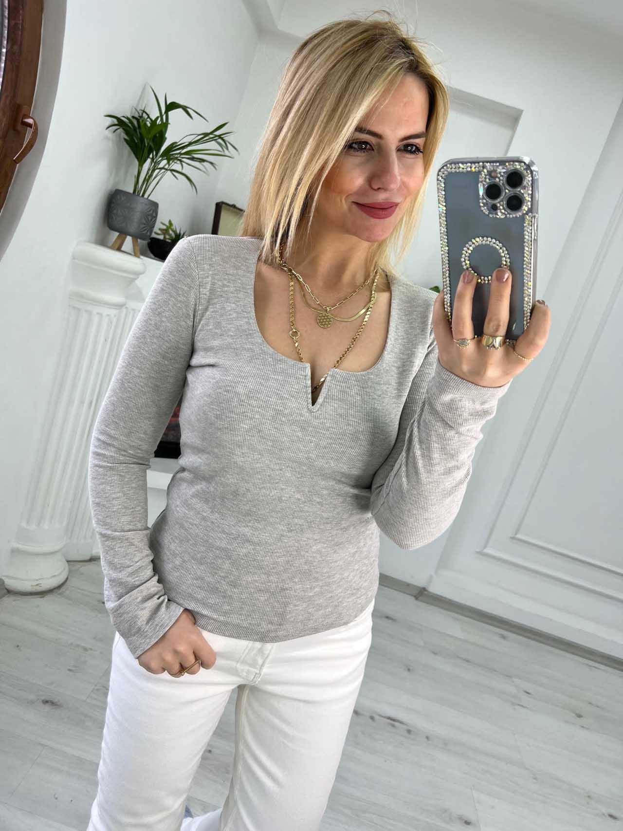 2260 Damla Yaka Tshirt GRİ