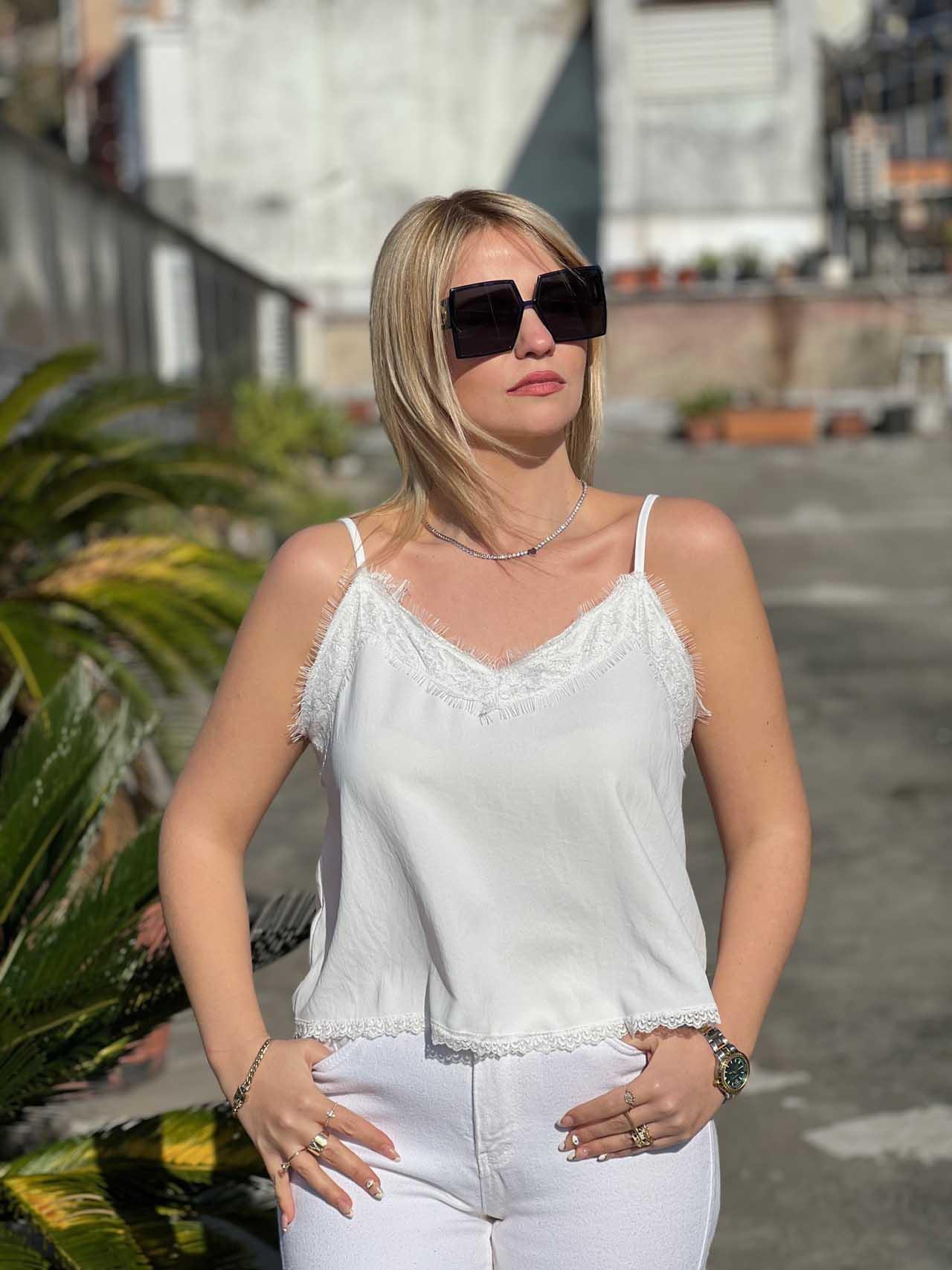 22Y23064 İp Askı Dantel Detay Bluz BEYAZ