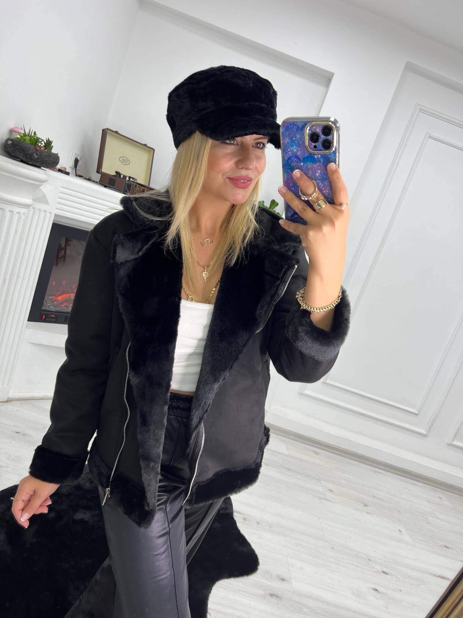 2331 Süet Peluş Araboy Ceket SİYAH