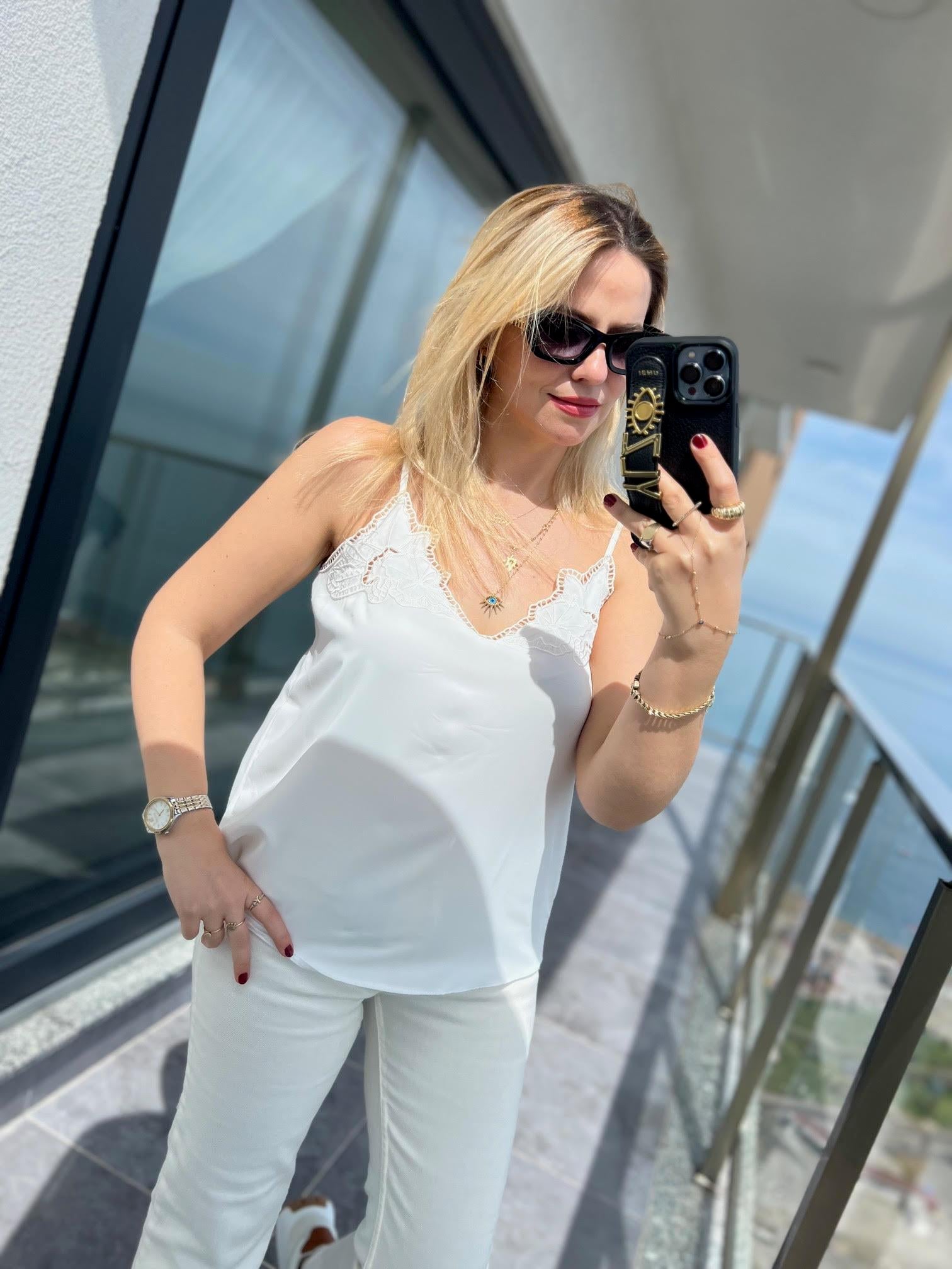 23444 Ajur Detaylı Bluz EKRU
