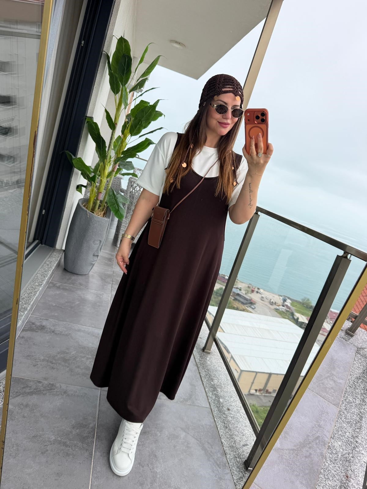 2435 Salopet Elbise Tshirt Takım KAHVE