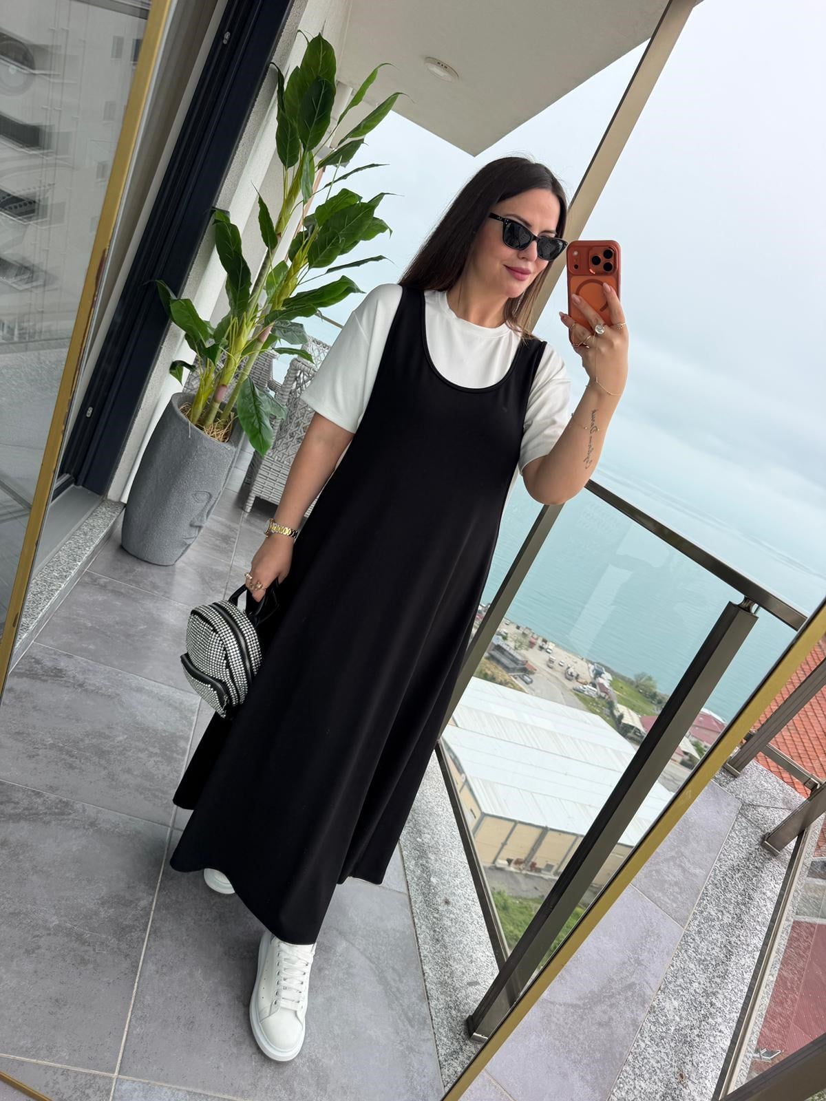 2435 Salopet Elbise Tshirt Takım SİYAH
