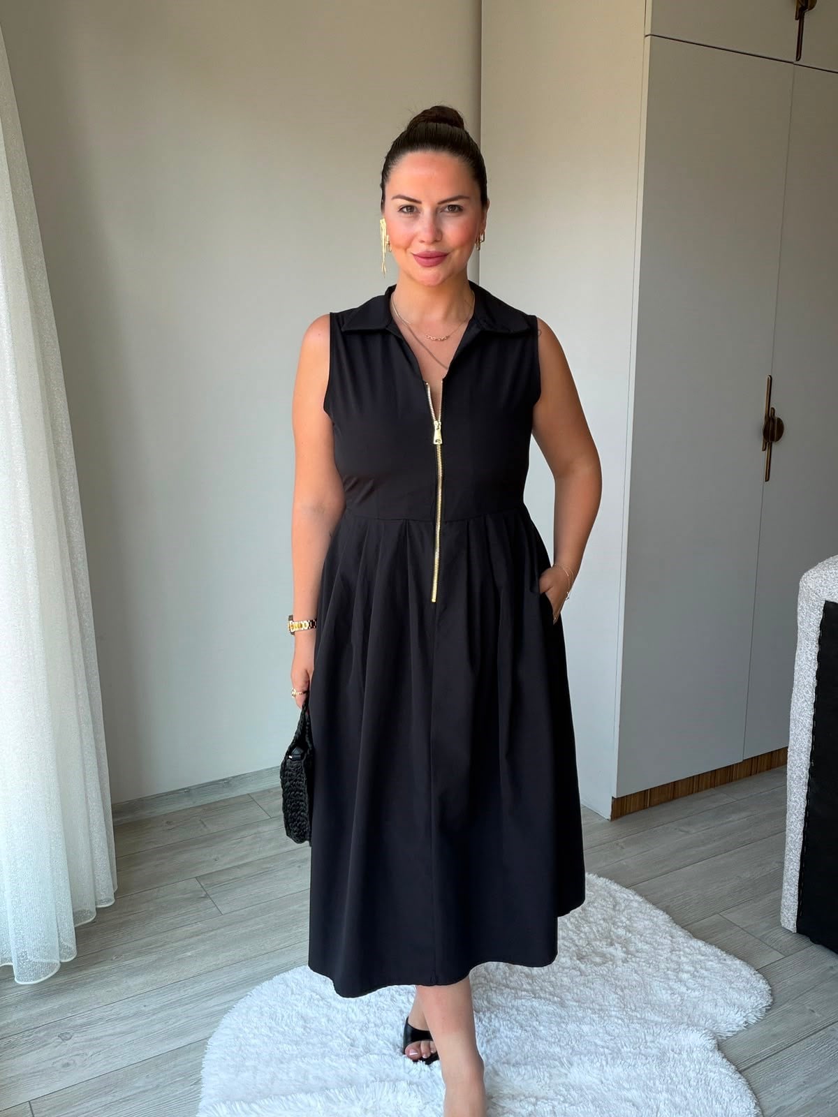 2452 Poplin Fermuarlı Elbise SİYAH