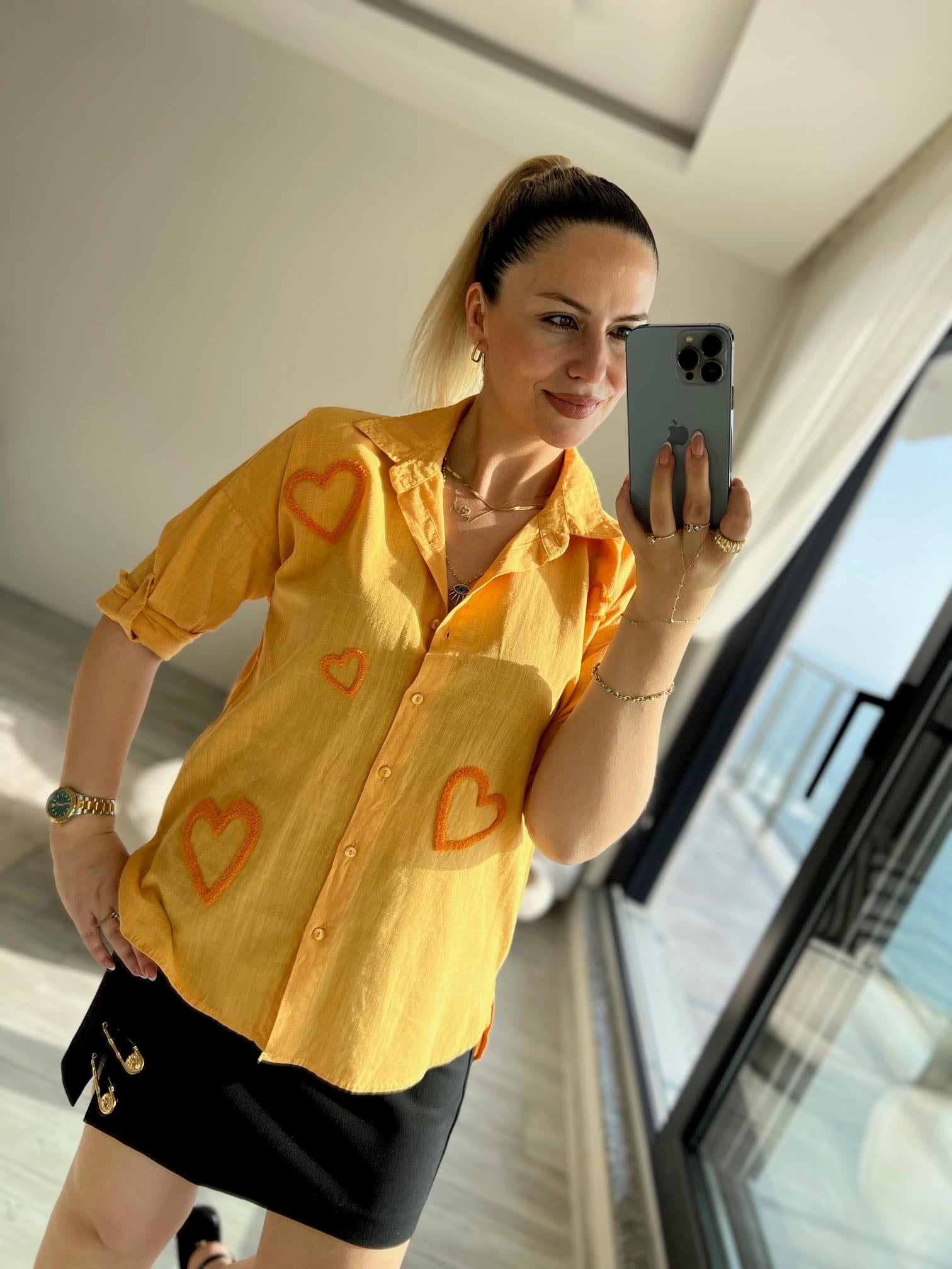 2627 Gömlek Panç İşlemeli HARDAL