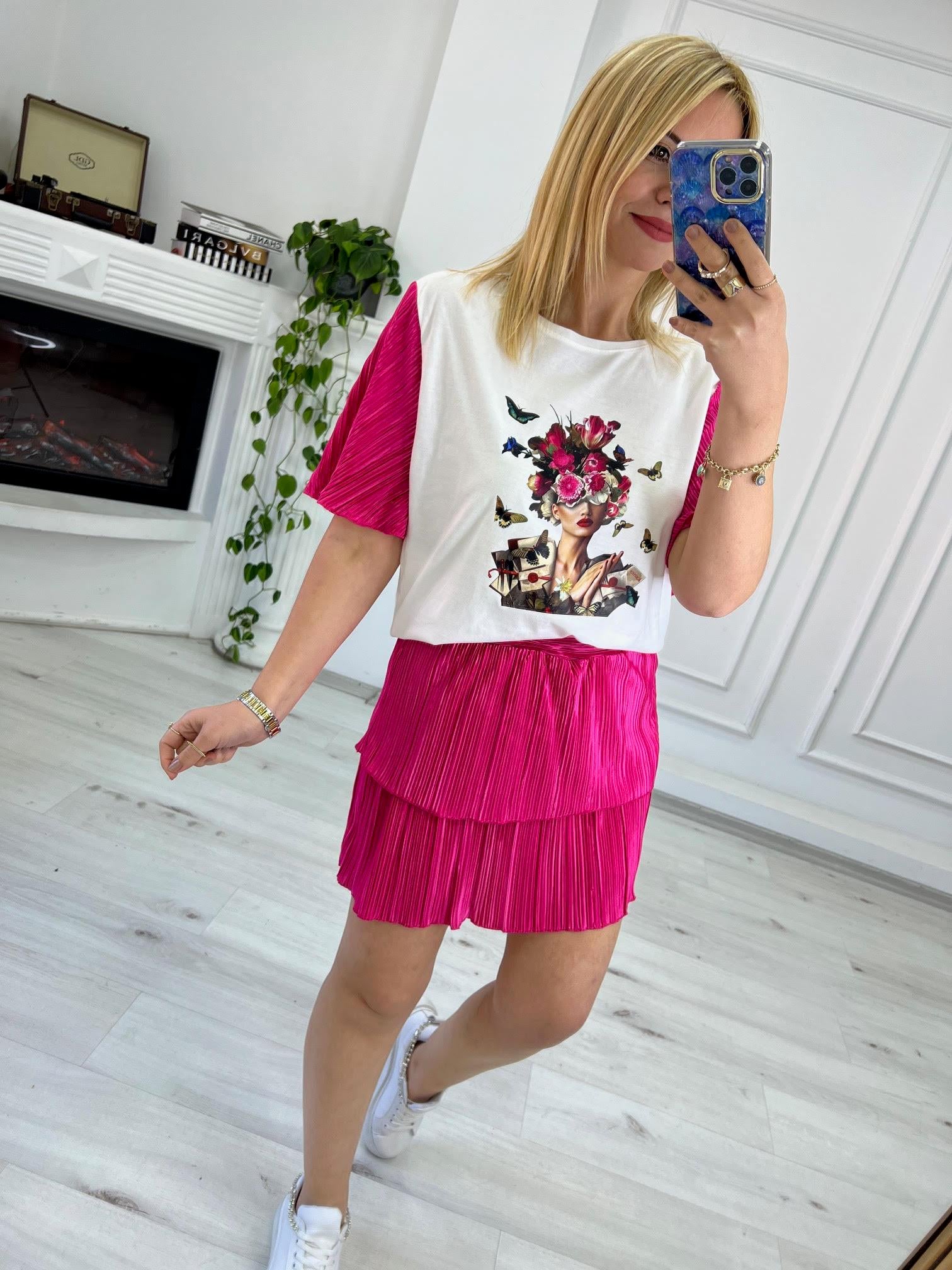 27497 Krinkıl Saten Mini Etek FUŞYA