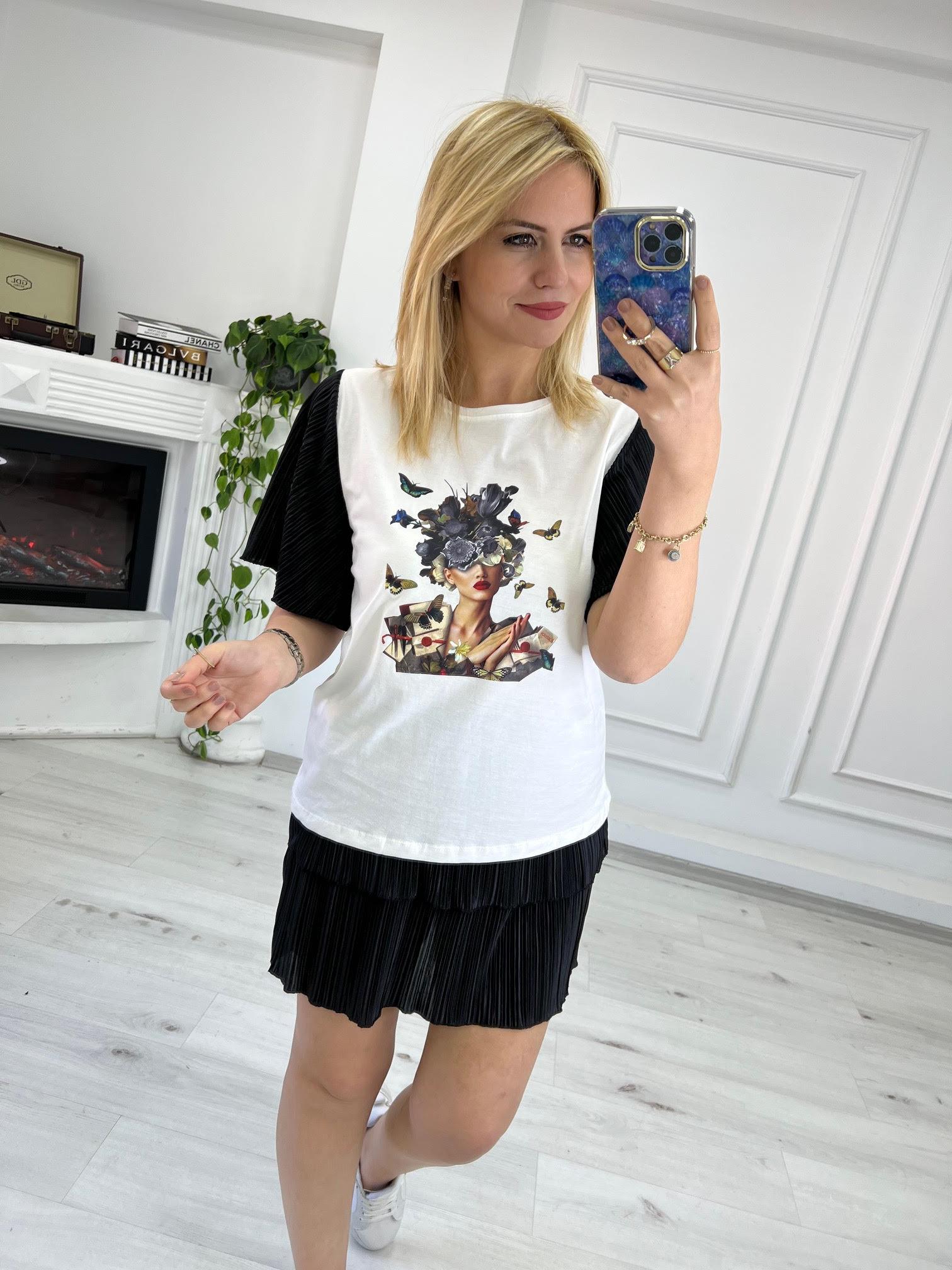 27646 Kolları Krinkıl Detay Tshirt SİYAH