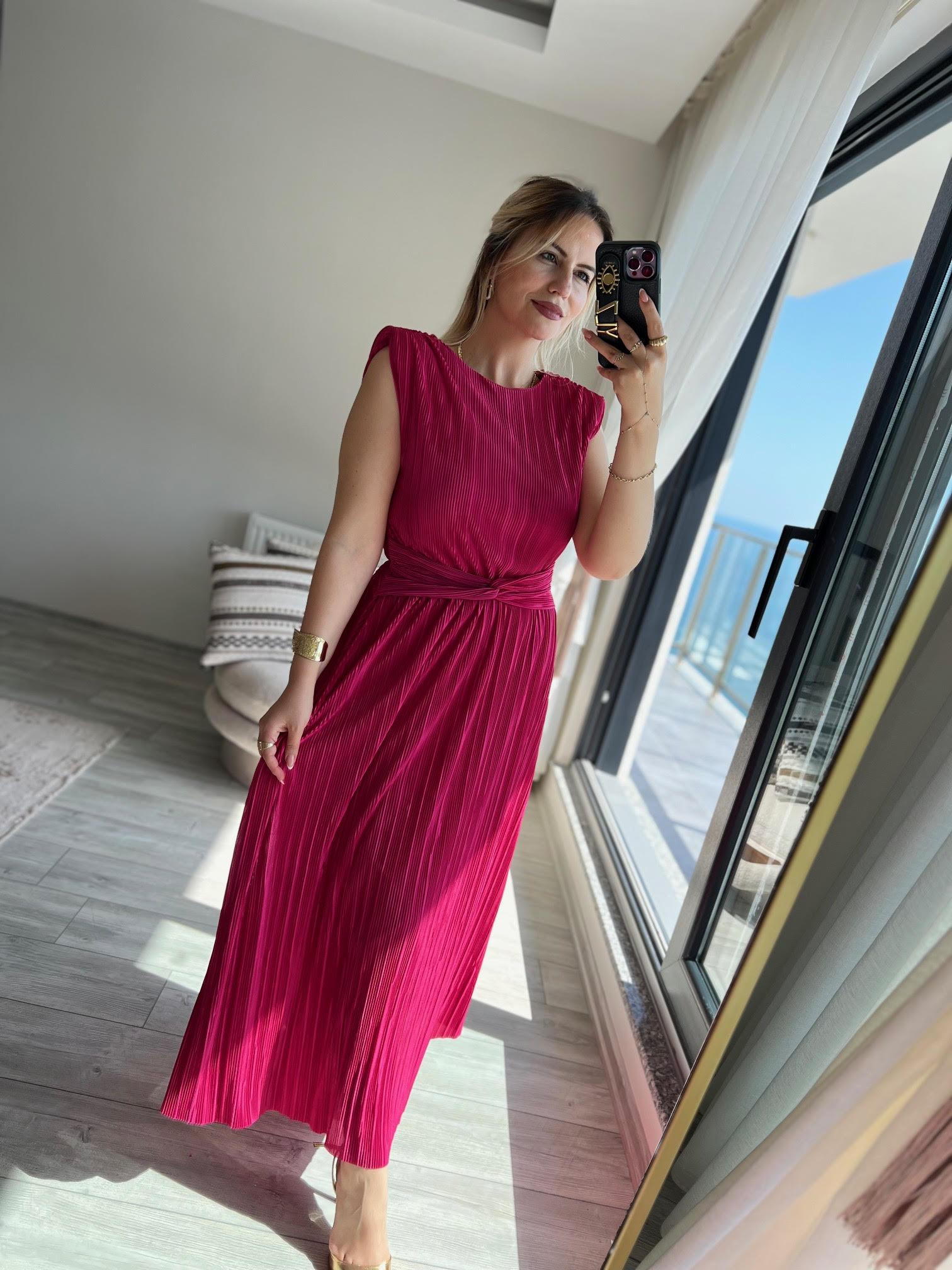 279083 Vatkalı Elbise FUŞYA
