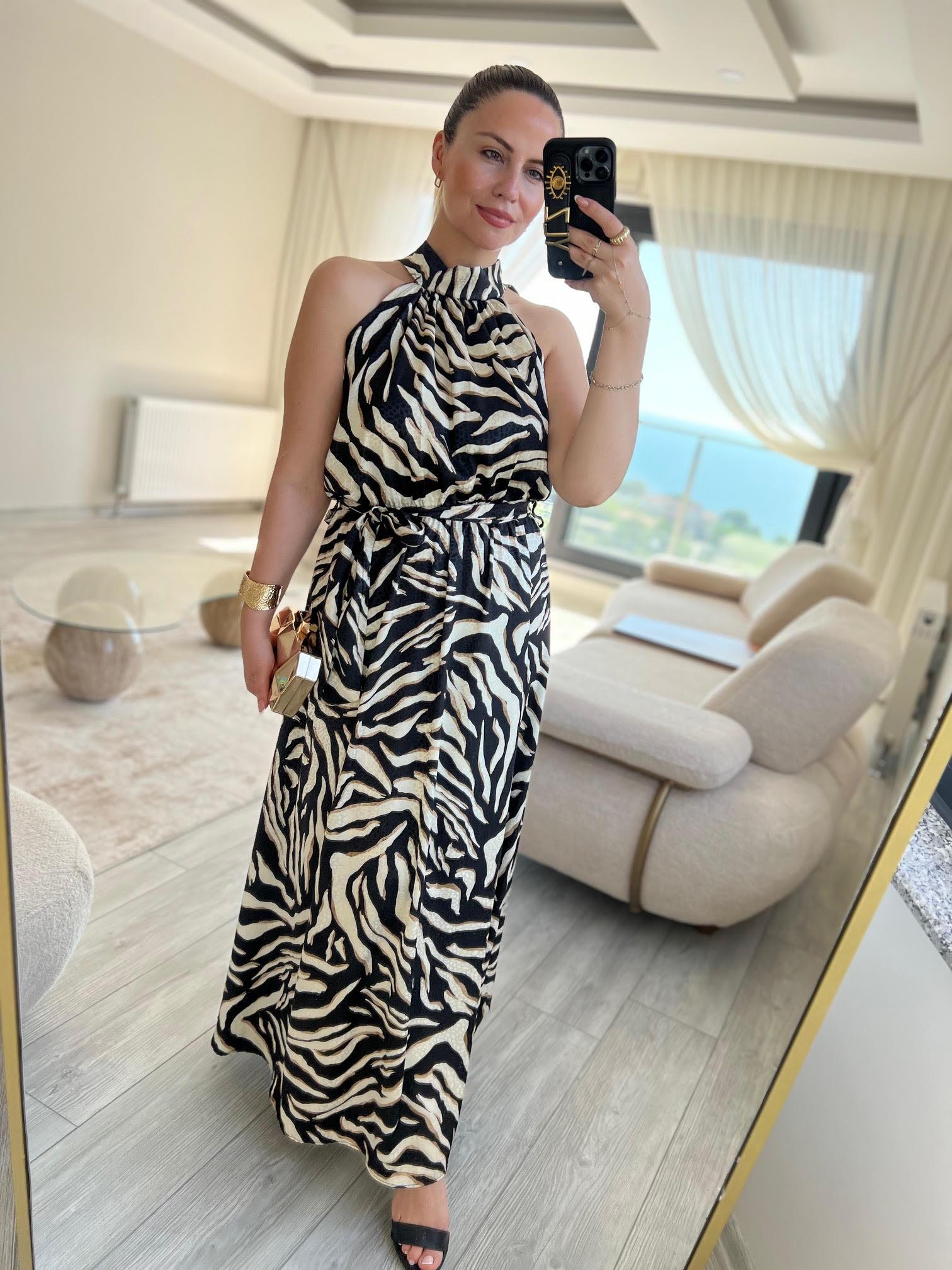 279095 Zebra Boyundan Bağlı Elbise ZEBRA