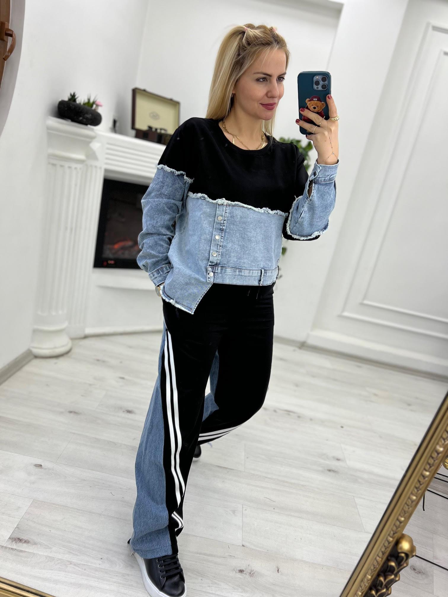 28215 Jean Detay Sweatshirt SİYAH