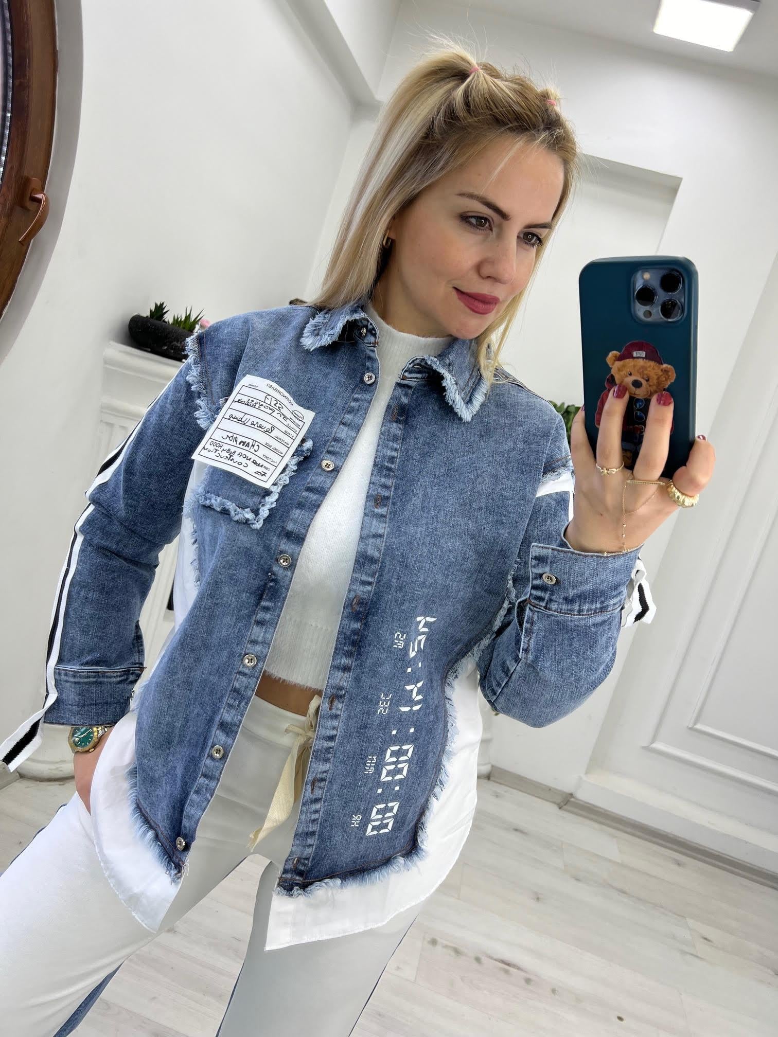 28279 Şerit Detay Jean Gömlek MAVİ