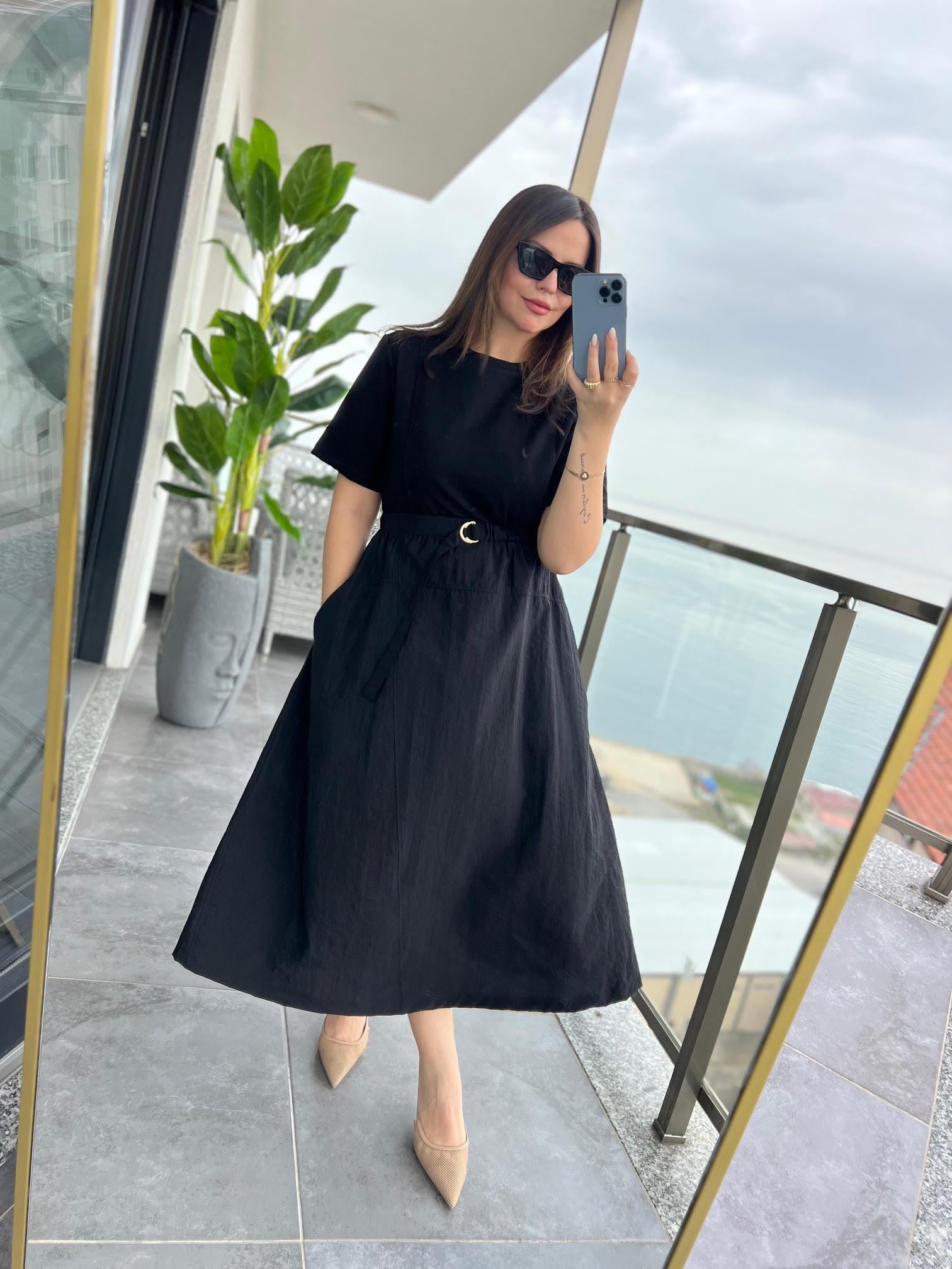 2911 Midi Elbise SİYAH