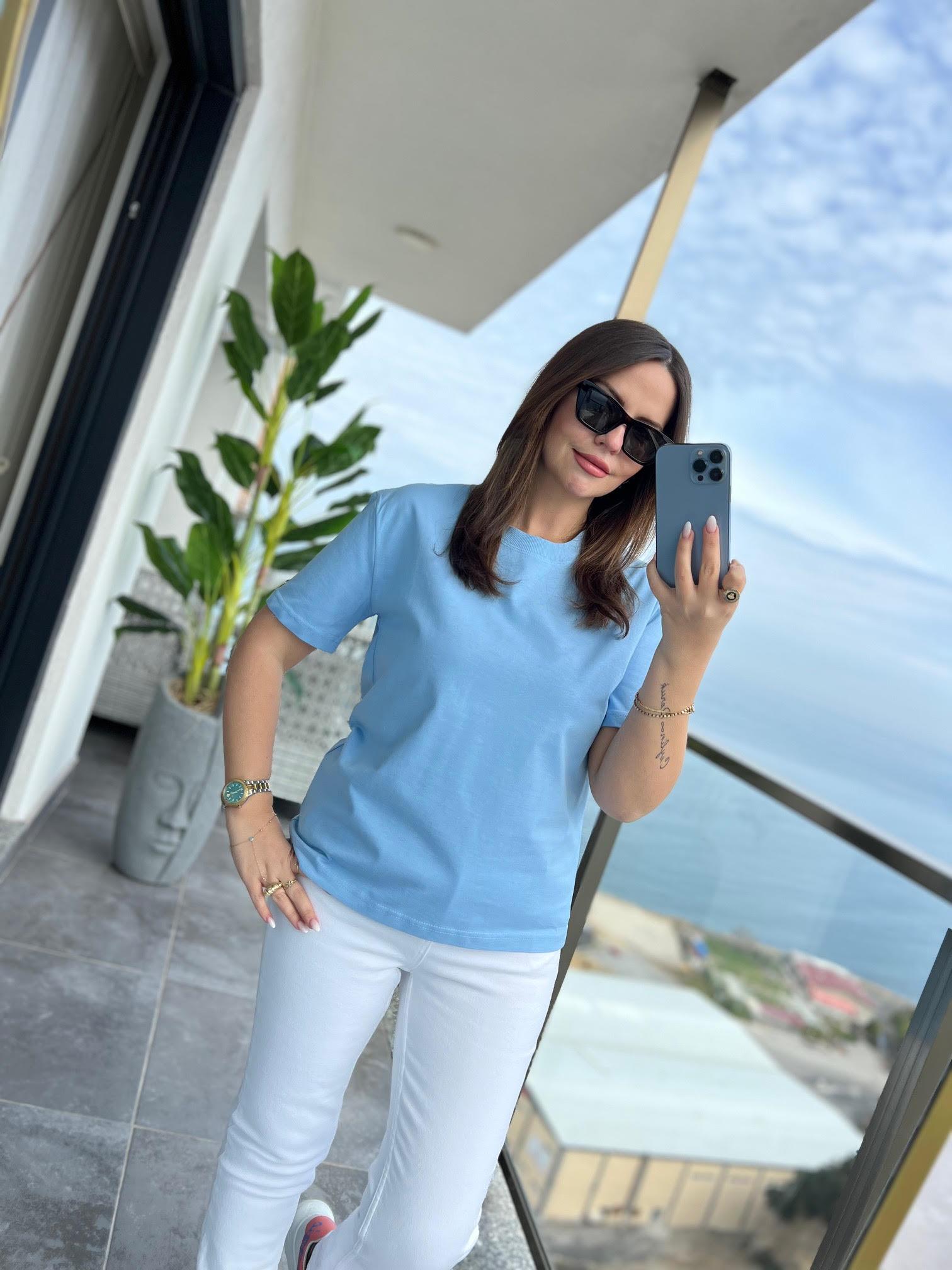 30312 Dekoratif Dikişli Tshirt MAVİ