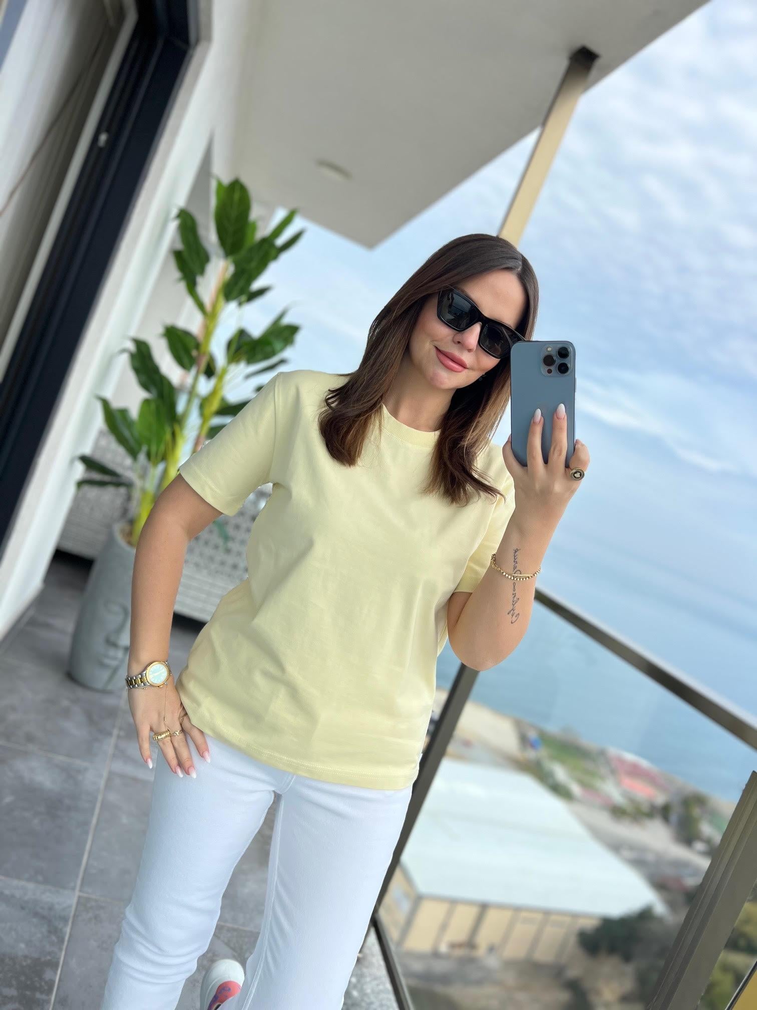30312 Dekoratif Dikişli Tshirt SARI