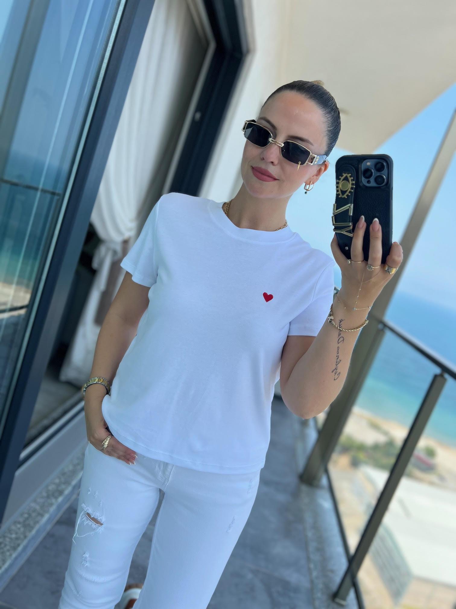 30584 Bisiklet Yaka Pamuklu Tshirt BEYAZ
