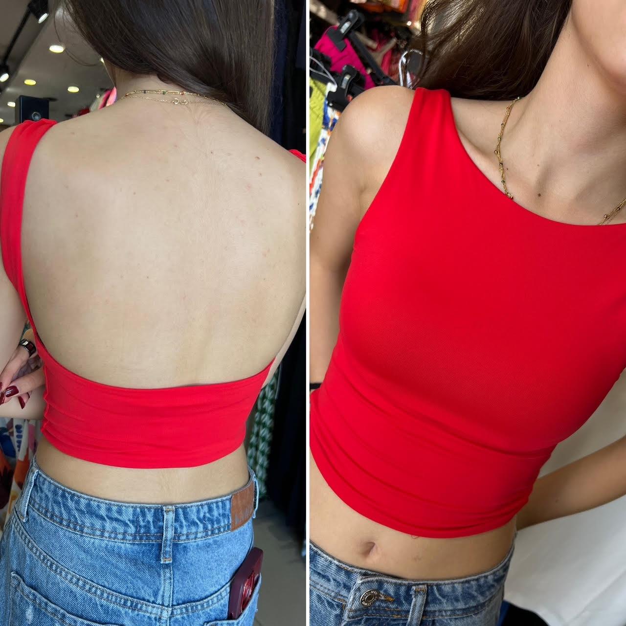 30673 Sırt Dekolte Crop KIRMIZI