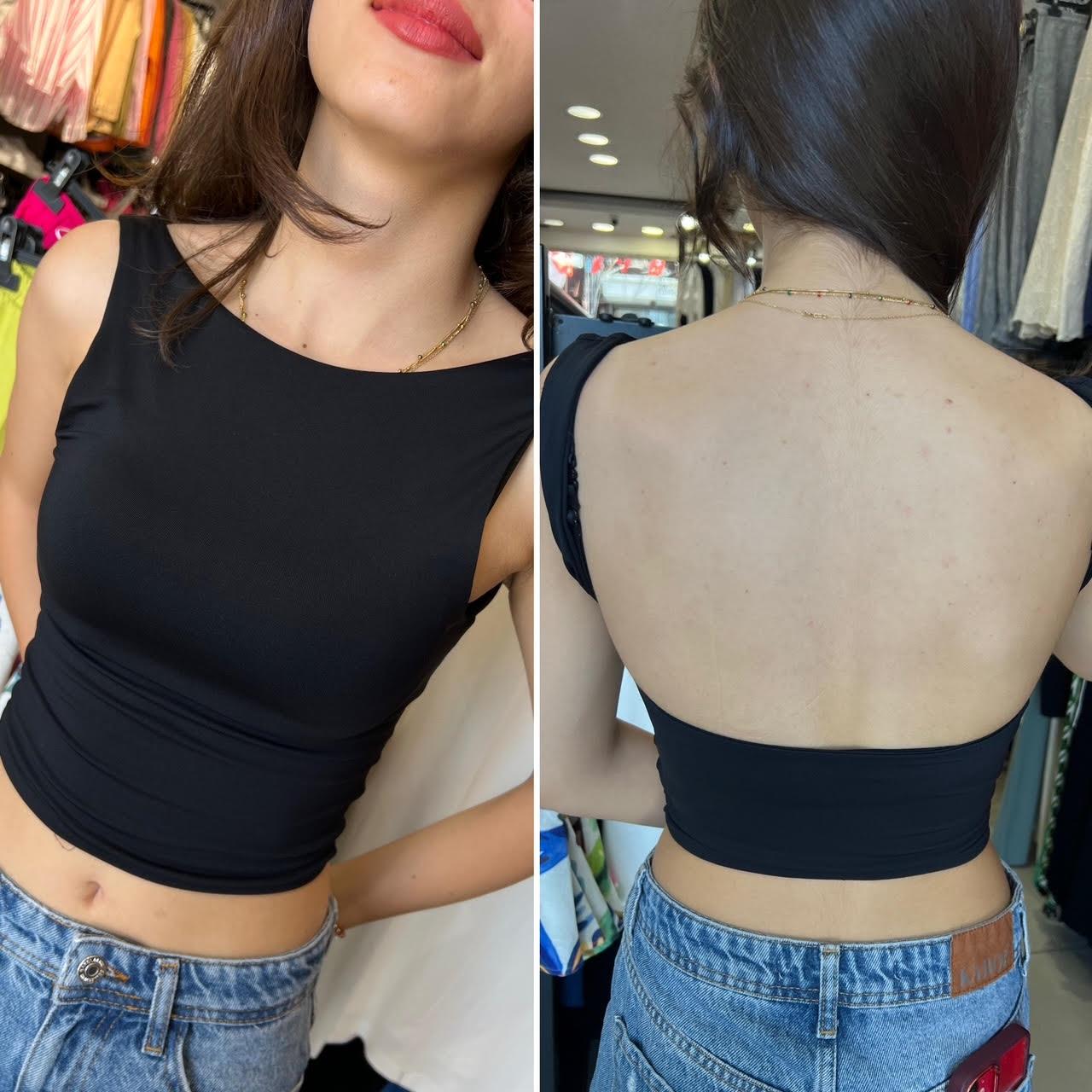 30673 Sırt Dekolte Crop SİYAH