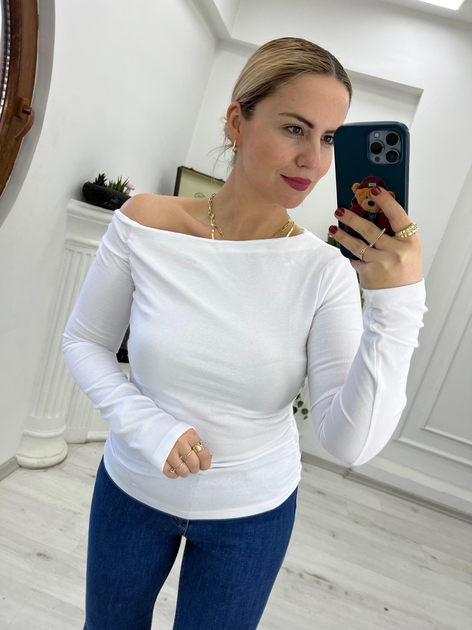 30770 Büzgülü Asimetrik Top BEYAZ