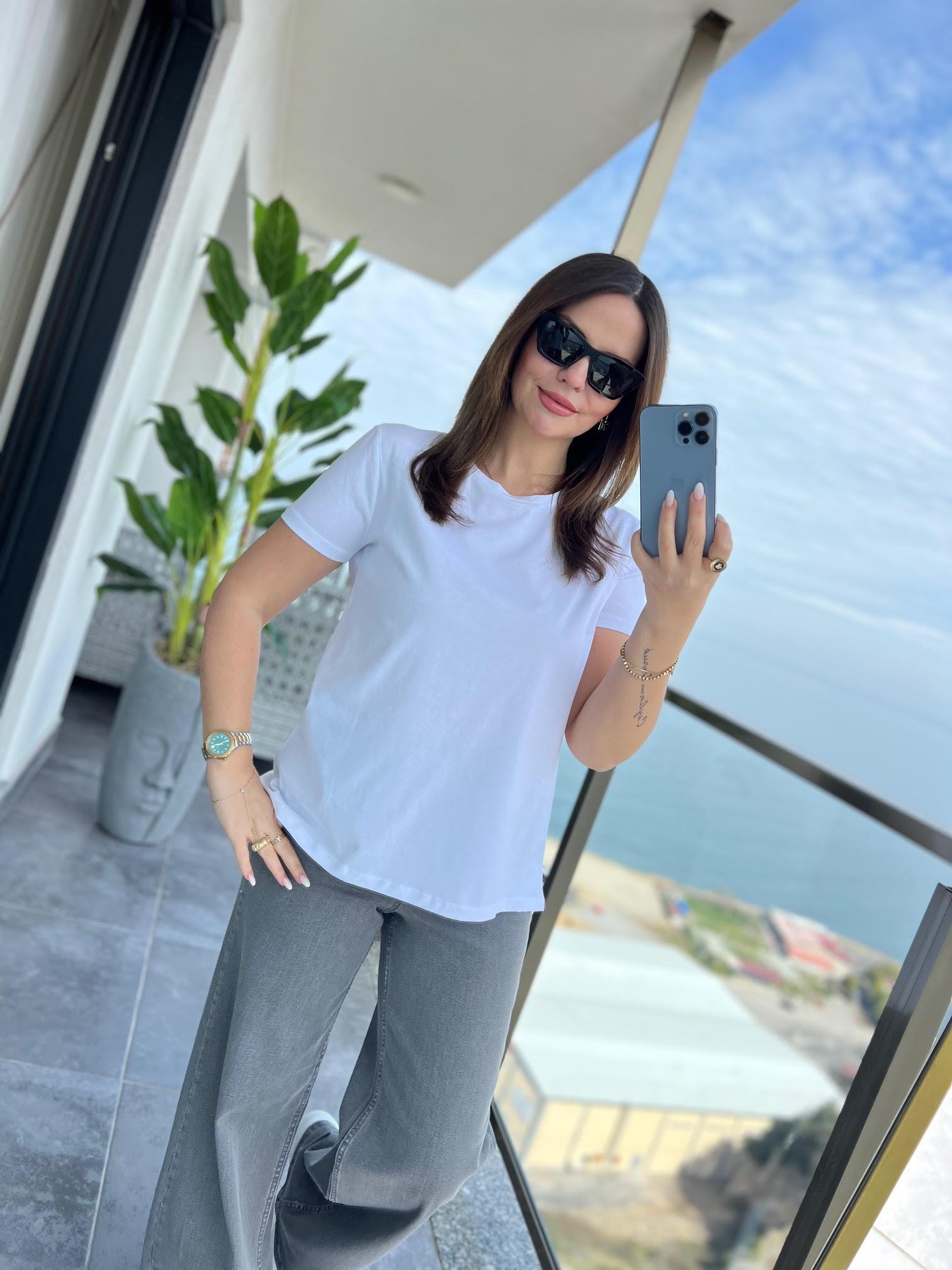 3471 Yuvarlak Yaka Basic Tshirt BEYAZ