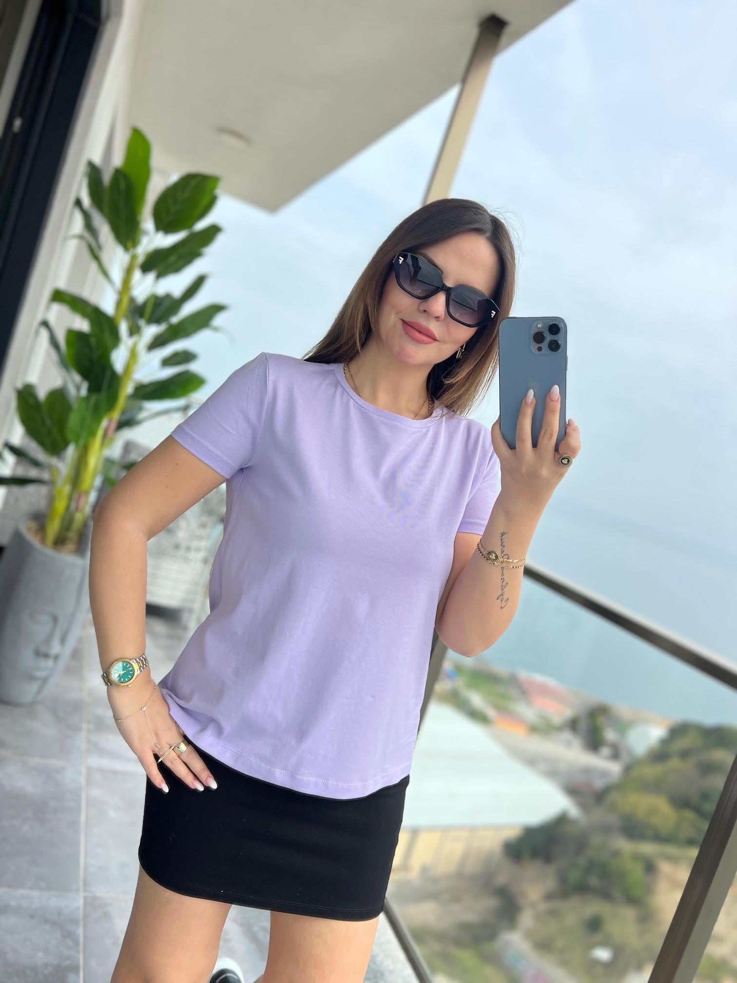 3471 Yuvarlak Yaka Basic Tshirt LİLA
