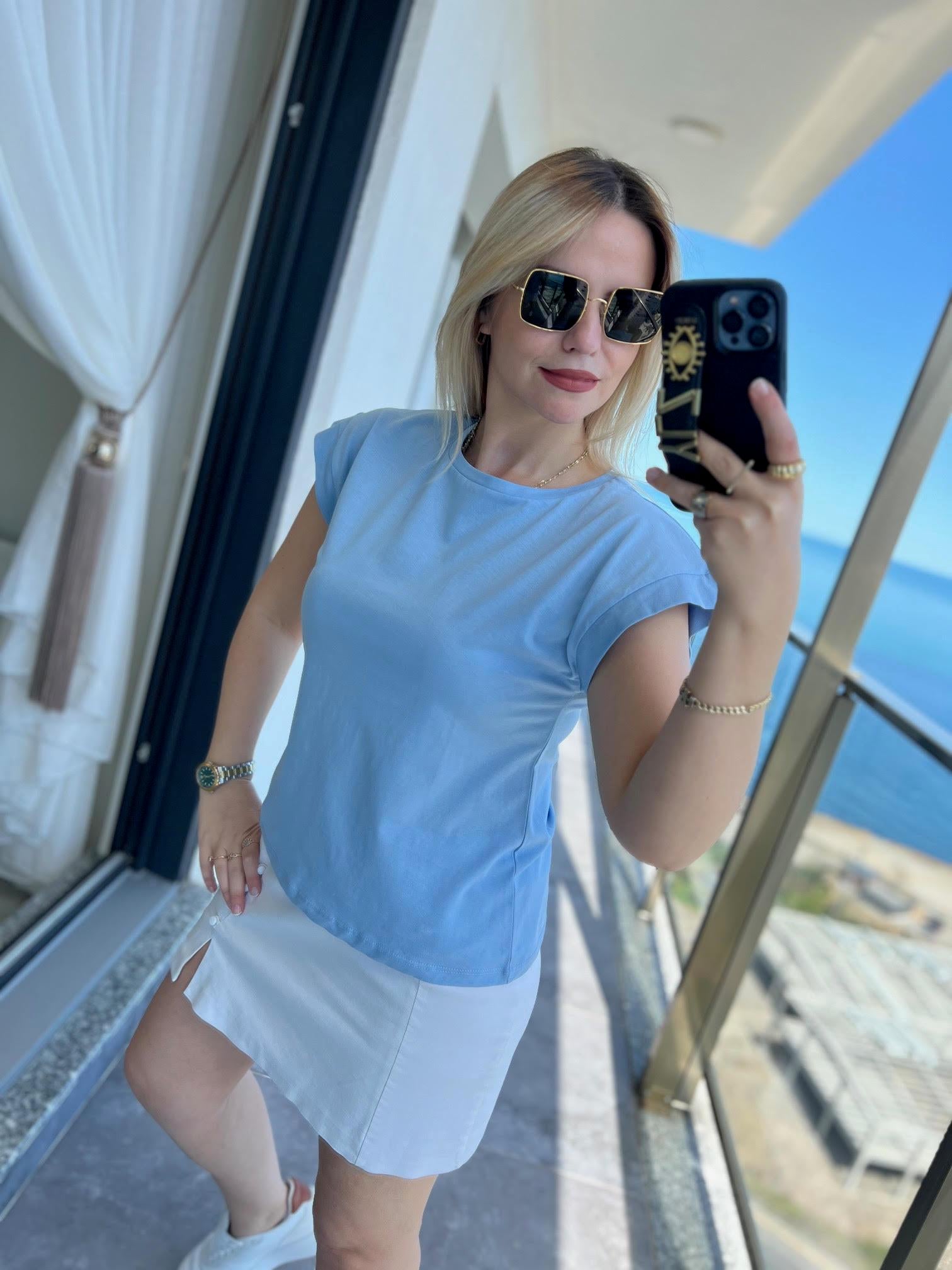3504 Bisiklet Yaka Penye Tshirt BEBE MAVİ