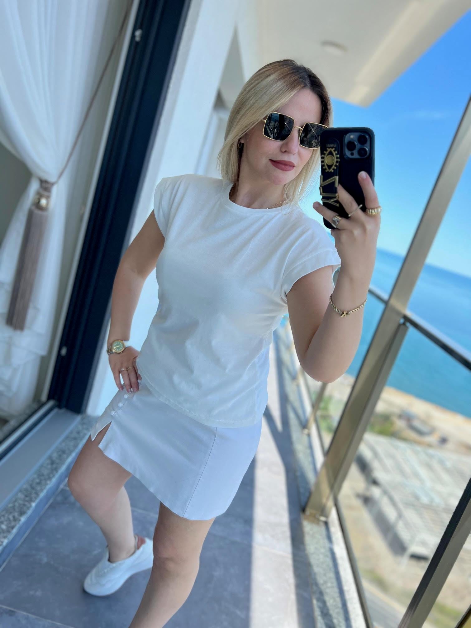 3504 Bisiklet Yaka Penye Tshirt EKRU