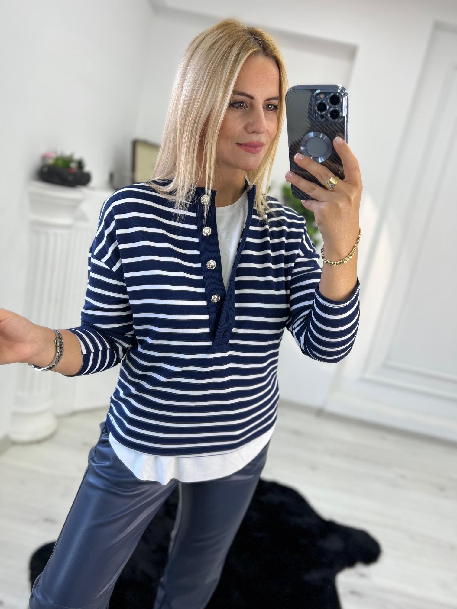 358 Çzgili Nikel Düğmeli Sweat LACİVERT