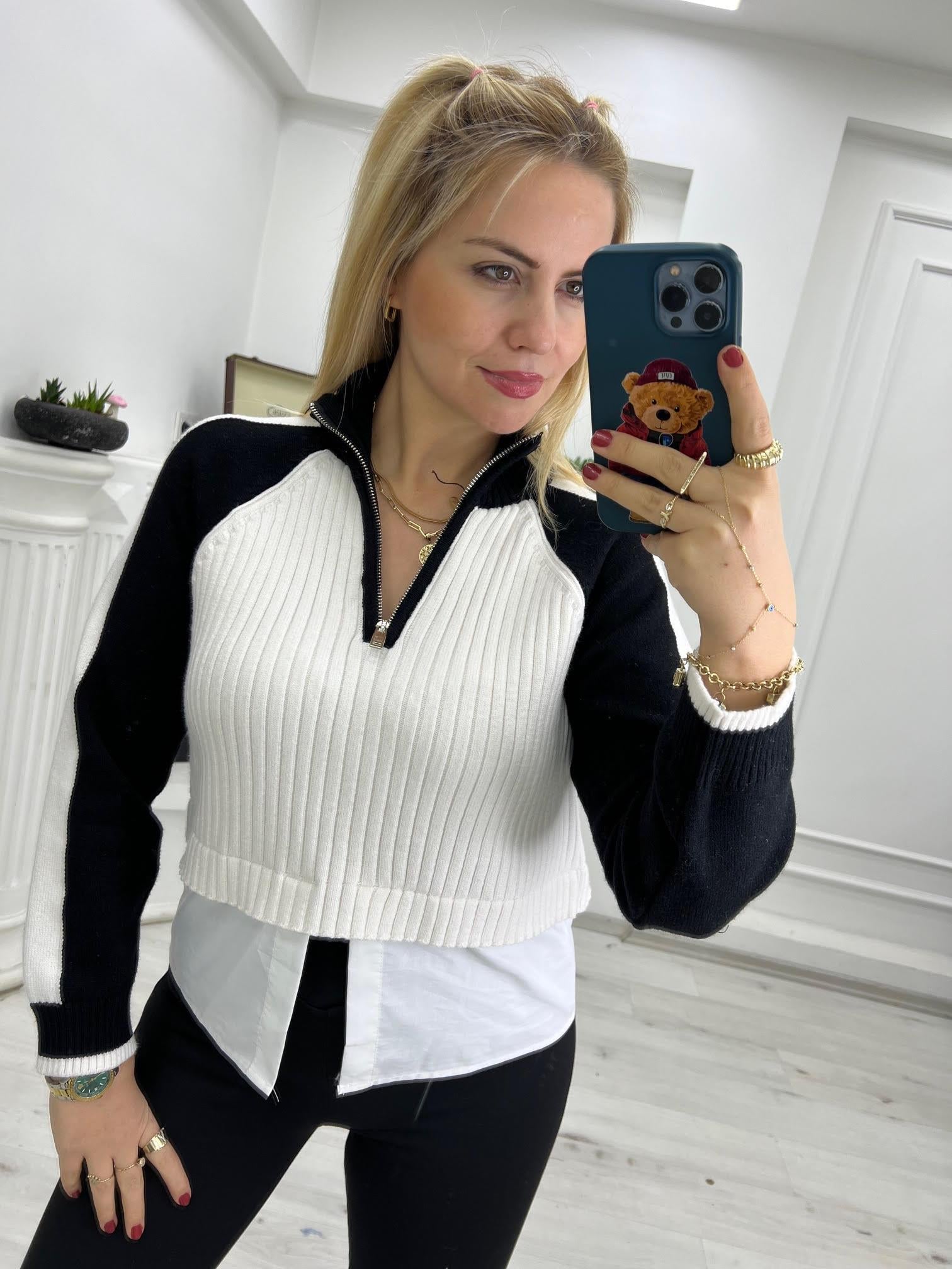 3661 Yarım Fermuar Gömlek Detay Sweat EKRU