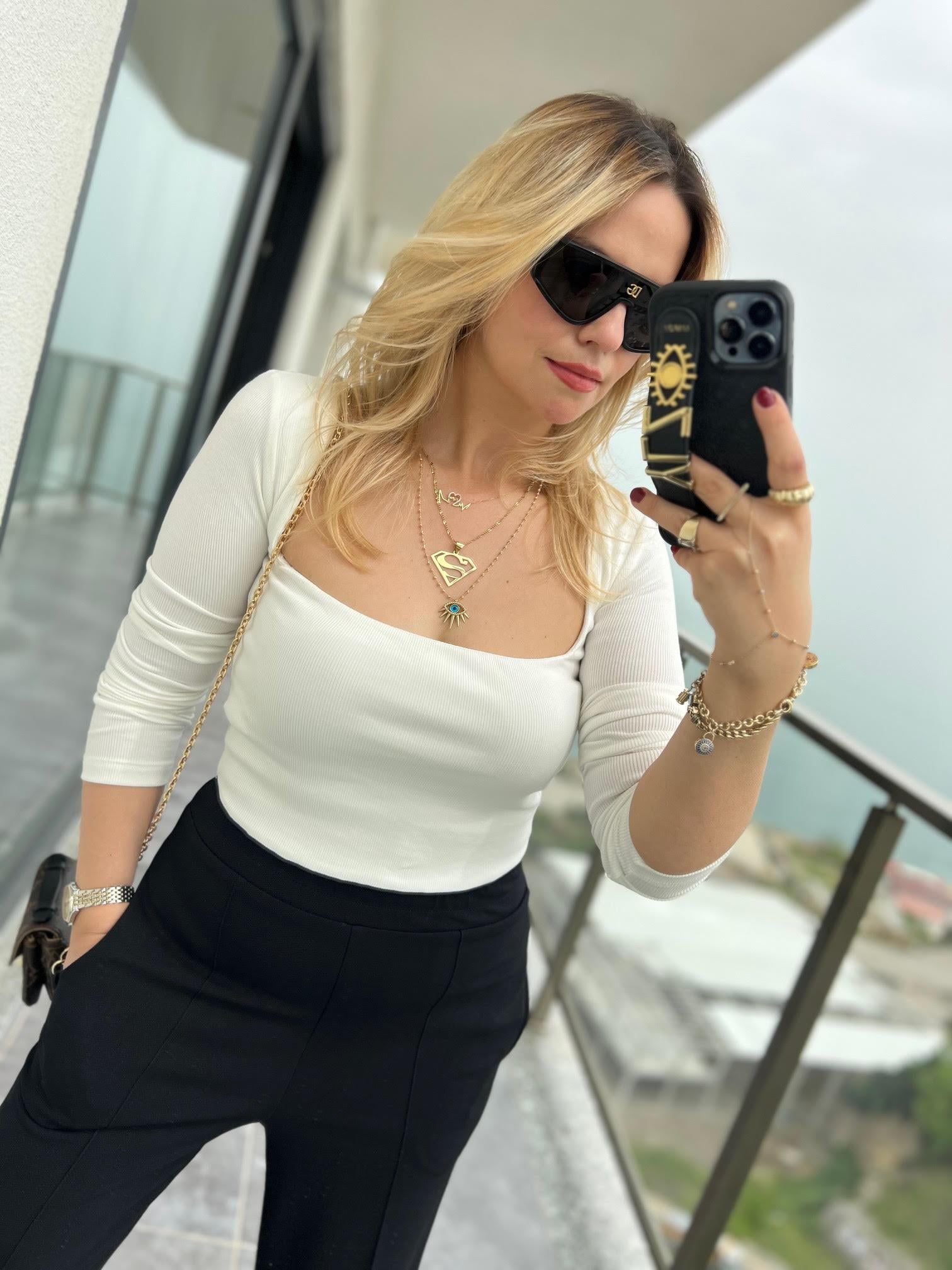 3700 Fitilli Uzun Kollu Crop BEYAZ